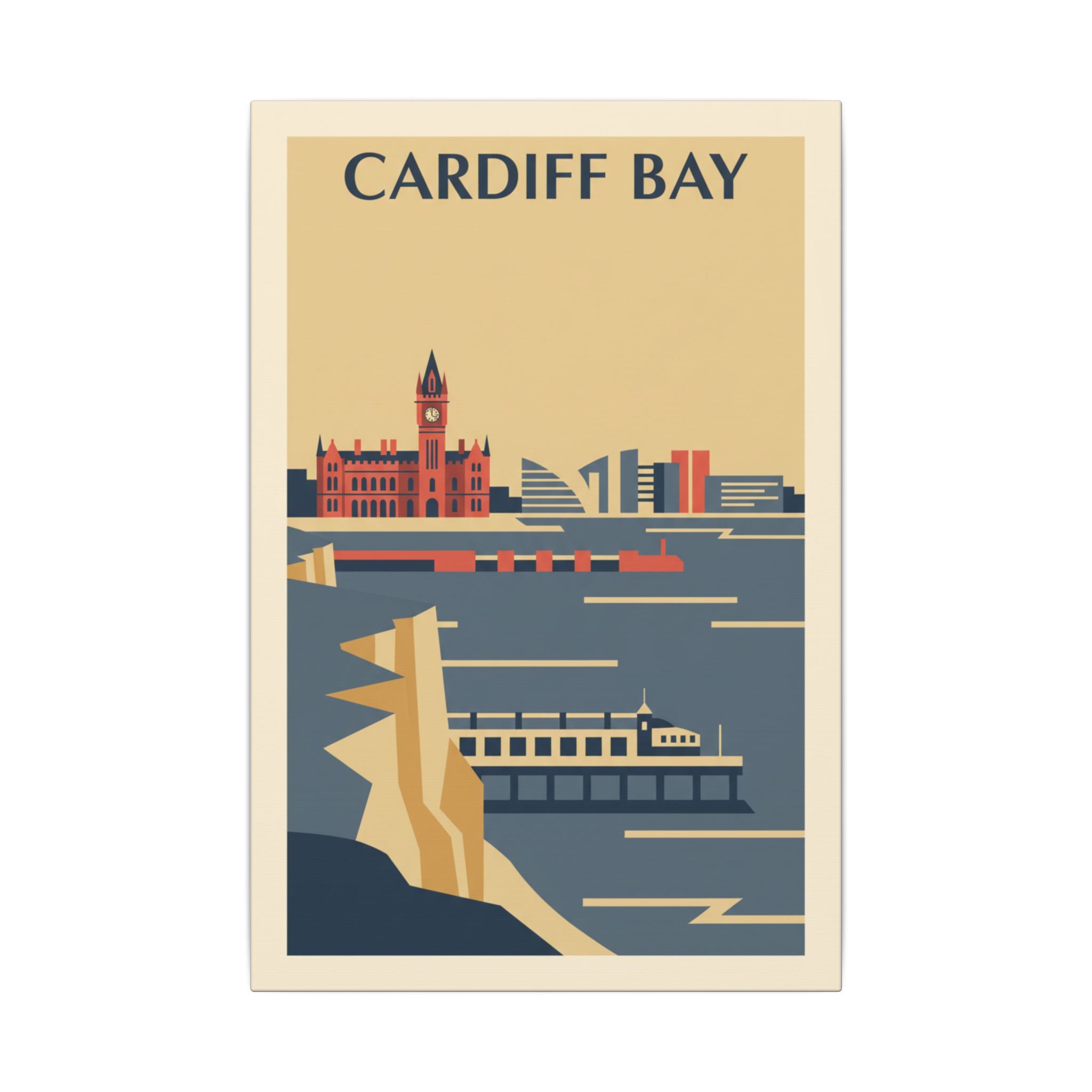 Cardiff Bay view from Penarth Retro Travel Poster Canvas