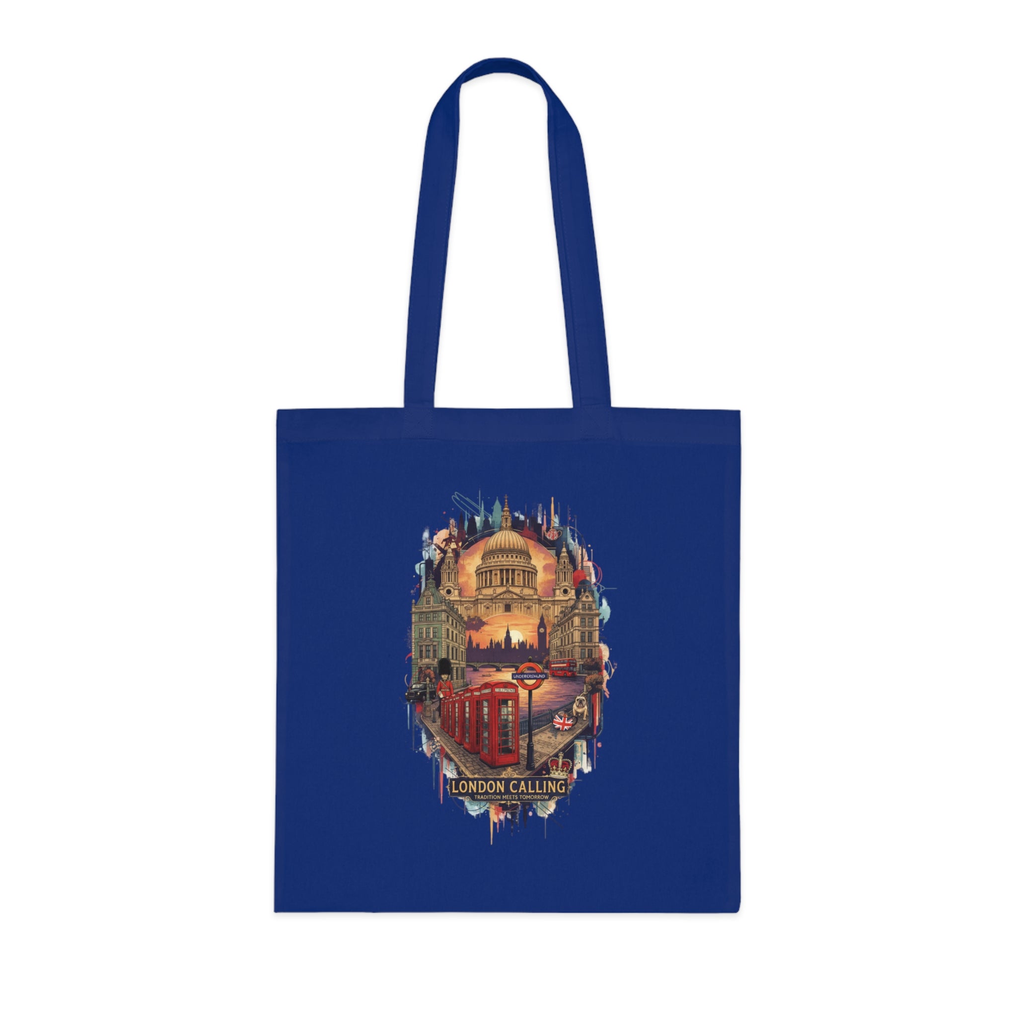 London Calling Cotton Tote Bag — Vintage London Skyline Print, Travel Souvenir Tote
