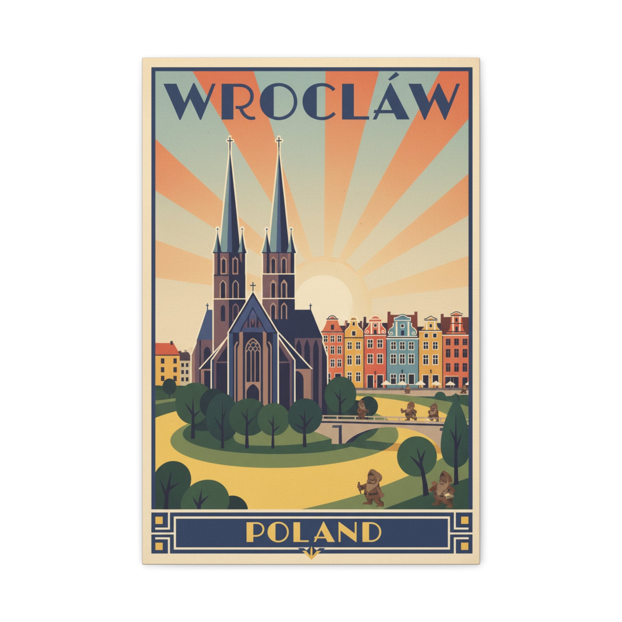Wrocław Poland Vintage Travel Art Canvas Print — Matte Stretched Wall Decor