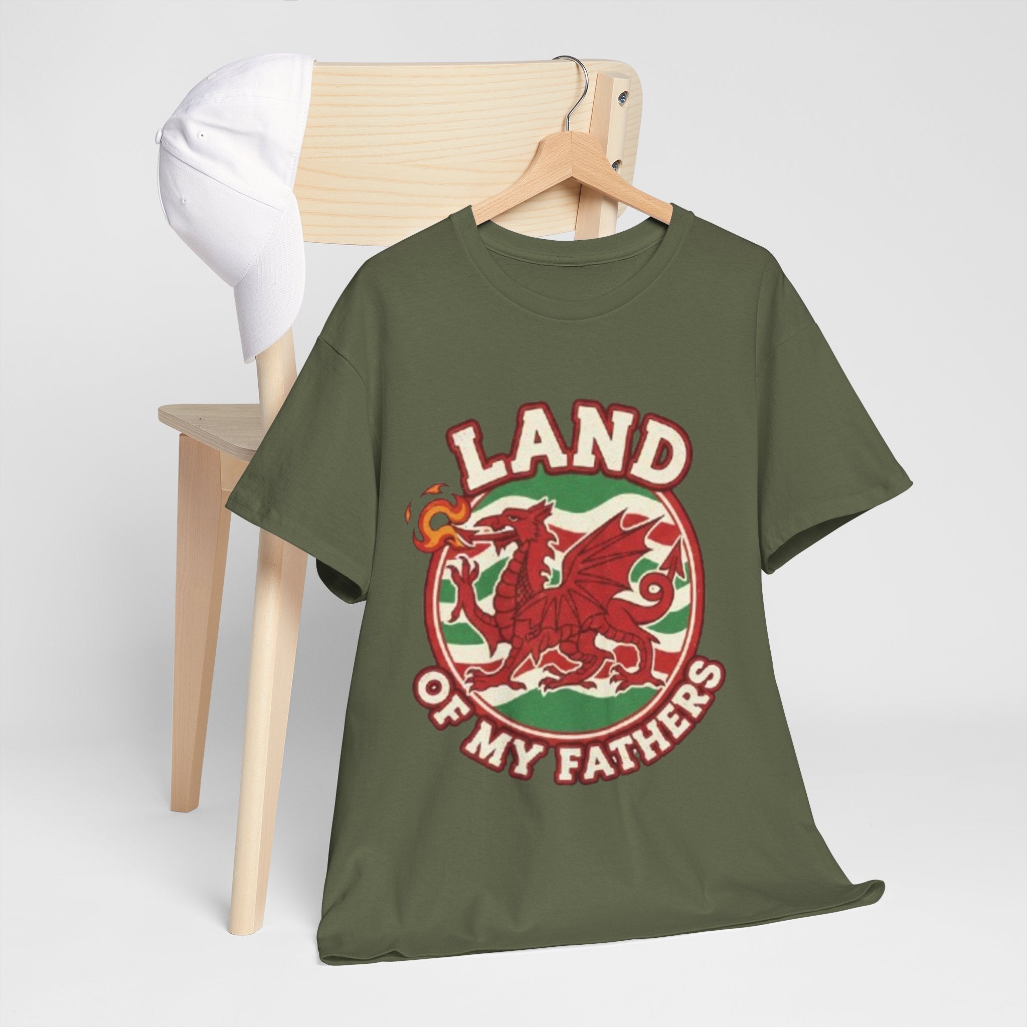 Land of My Fathers T‑Shirt — Welsh Dragon Vintage Crest Tee