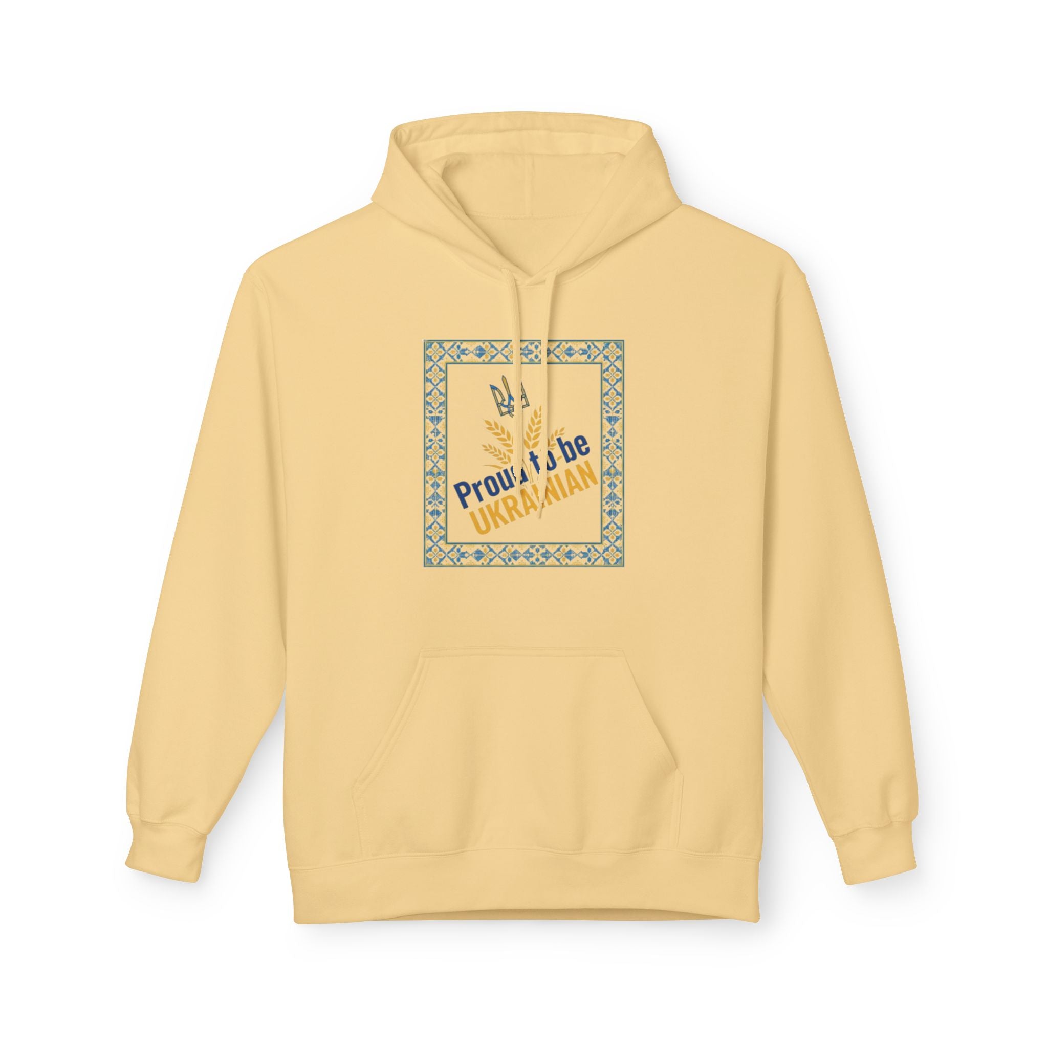 Proud to Be Ukrainian Hoodie — Blue & Yellow Trident Graphic
