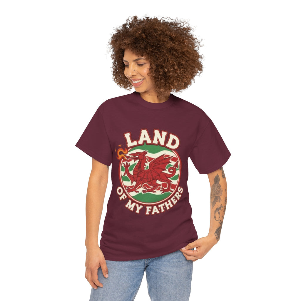 Land of My Fathers T‑Shirt — Welsh Dragon Vintage Crest Tee