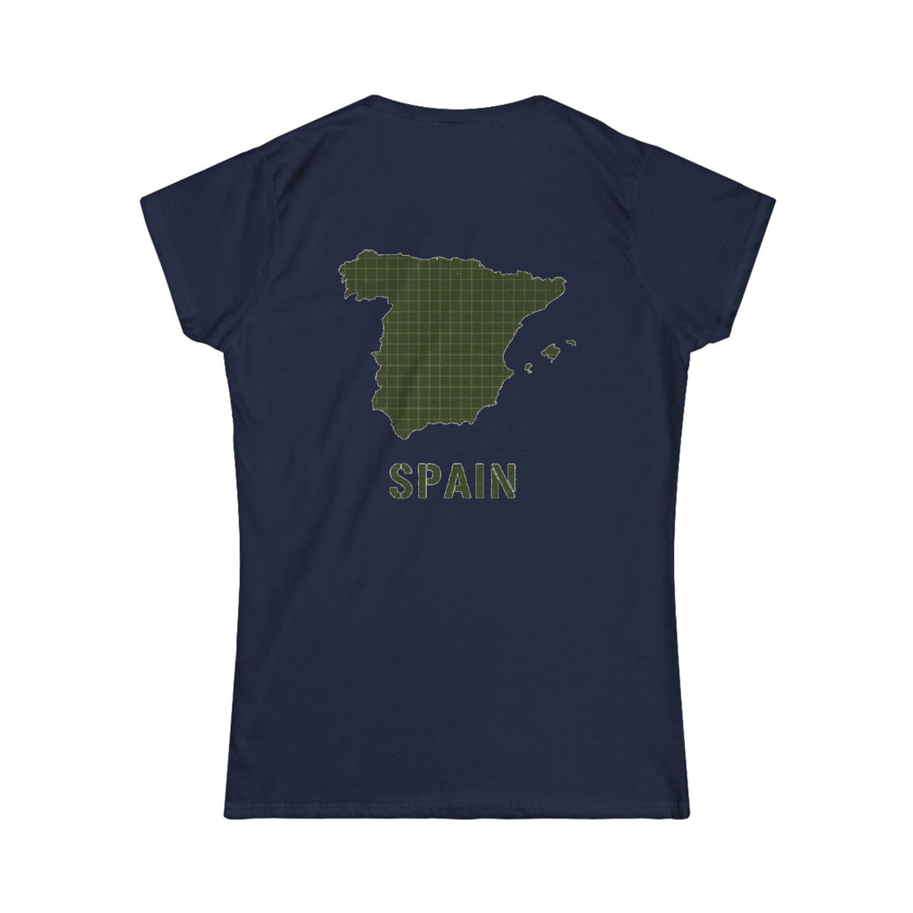 Spain Map Women's Tee — Olive Grid Map Graphic Shirt