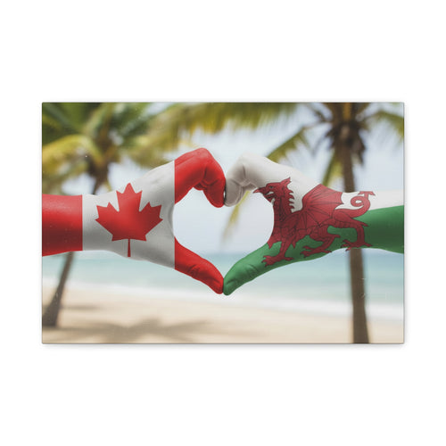 Canada & Wales Heart Flag Canvas Print — Stretched Matte Wall Art
