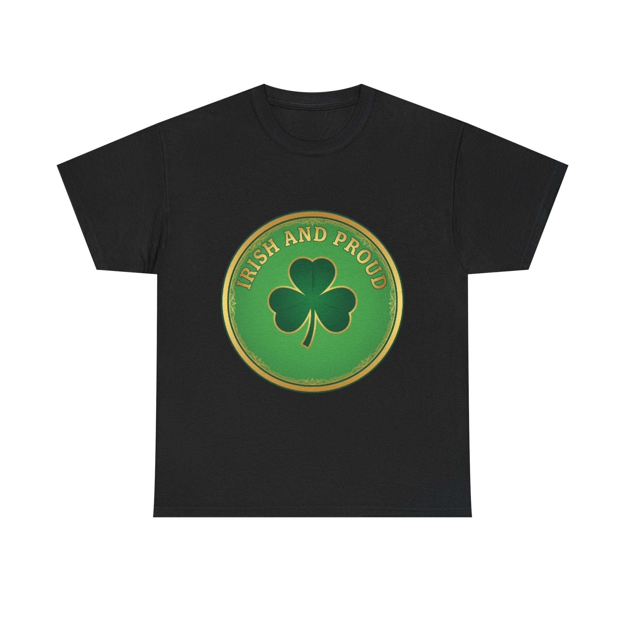 Irish and Proud T-Shirt — Green Shamrock Emblem Tee for St. Patrick's Day