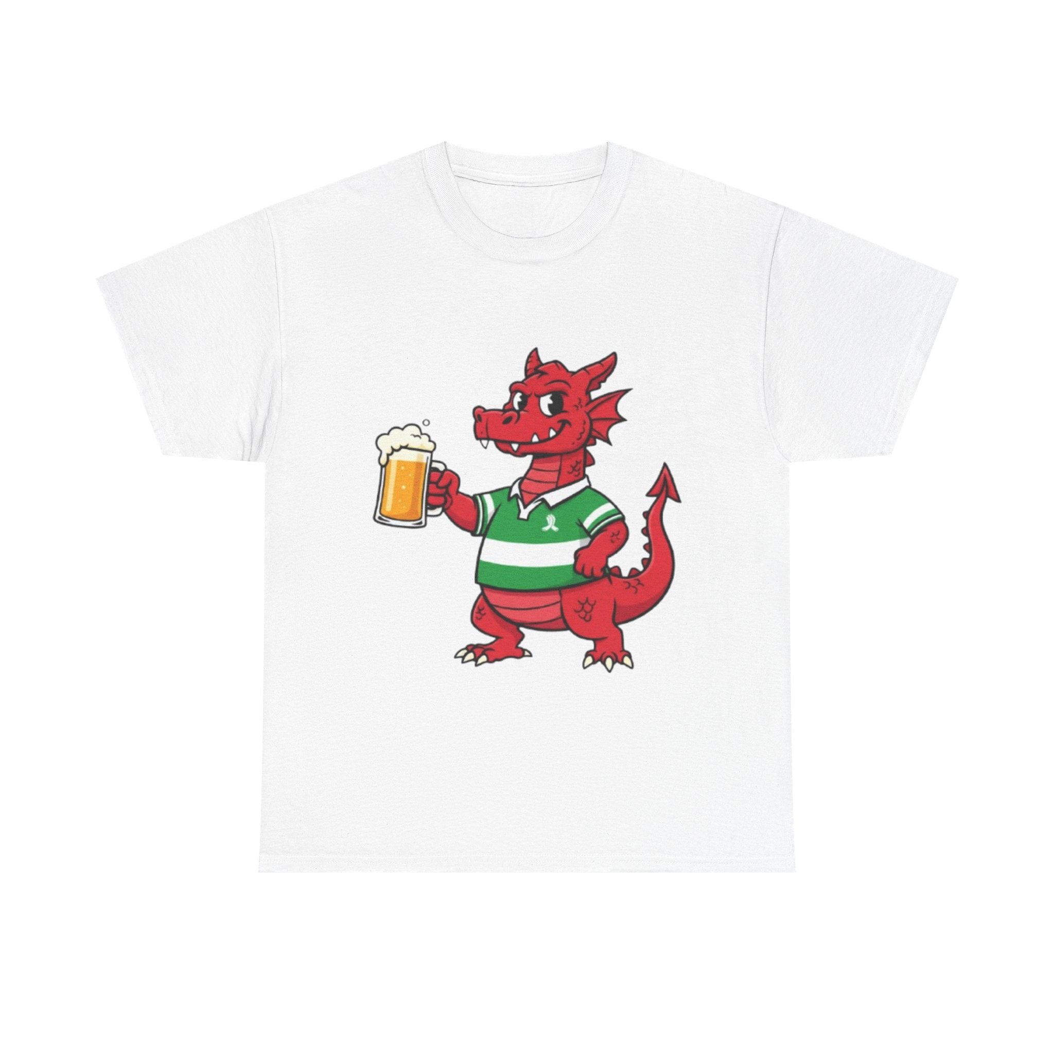 Dragon Cheers T‑Shirt — Cute Red Dragon Holding Beer Graphic Tee