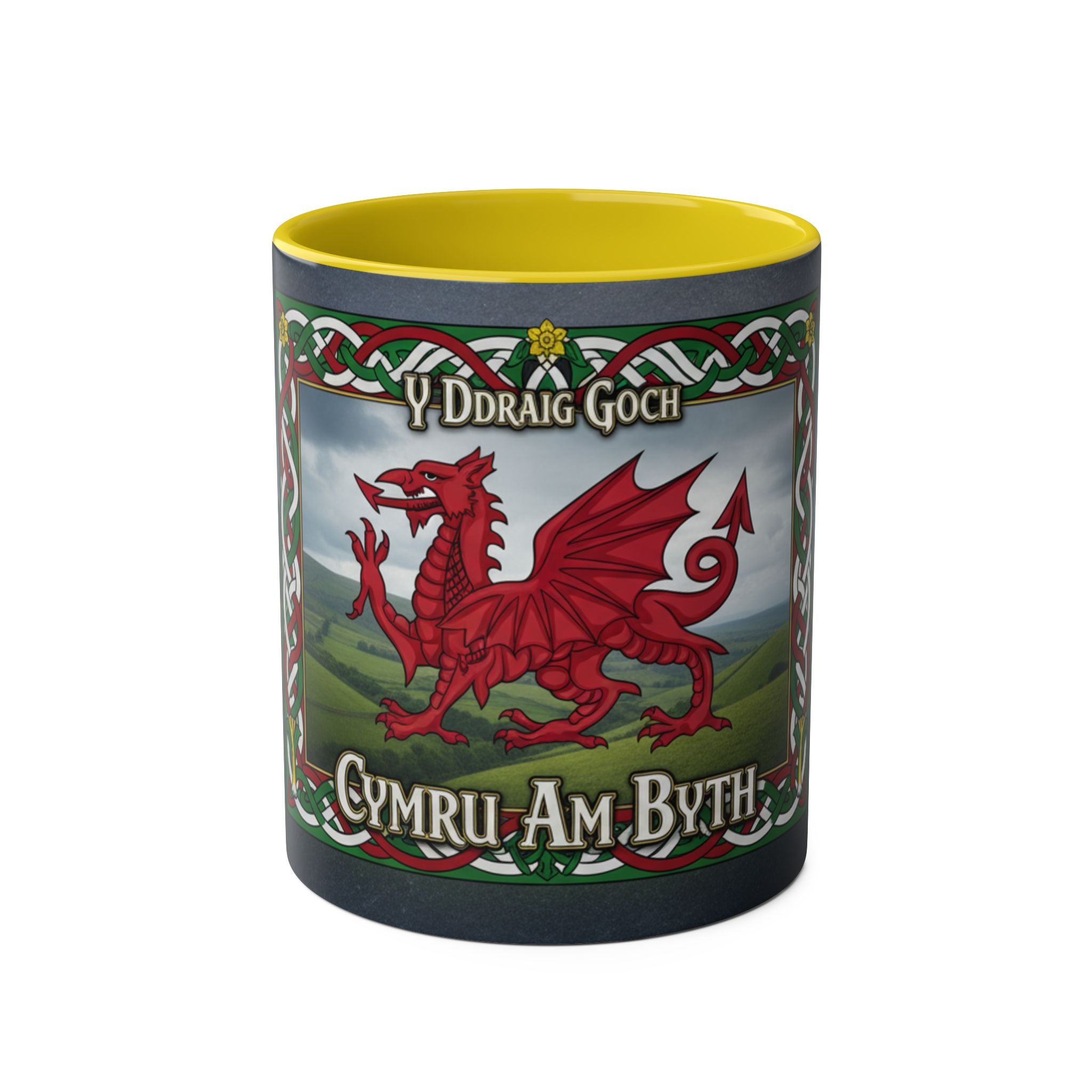 Welsh Dragon Coffee Mug — "Cymru Am Byth" Two-Tone 11oz