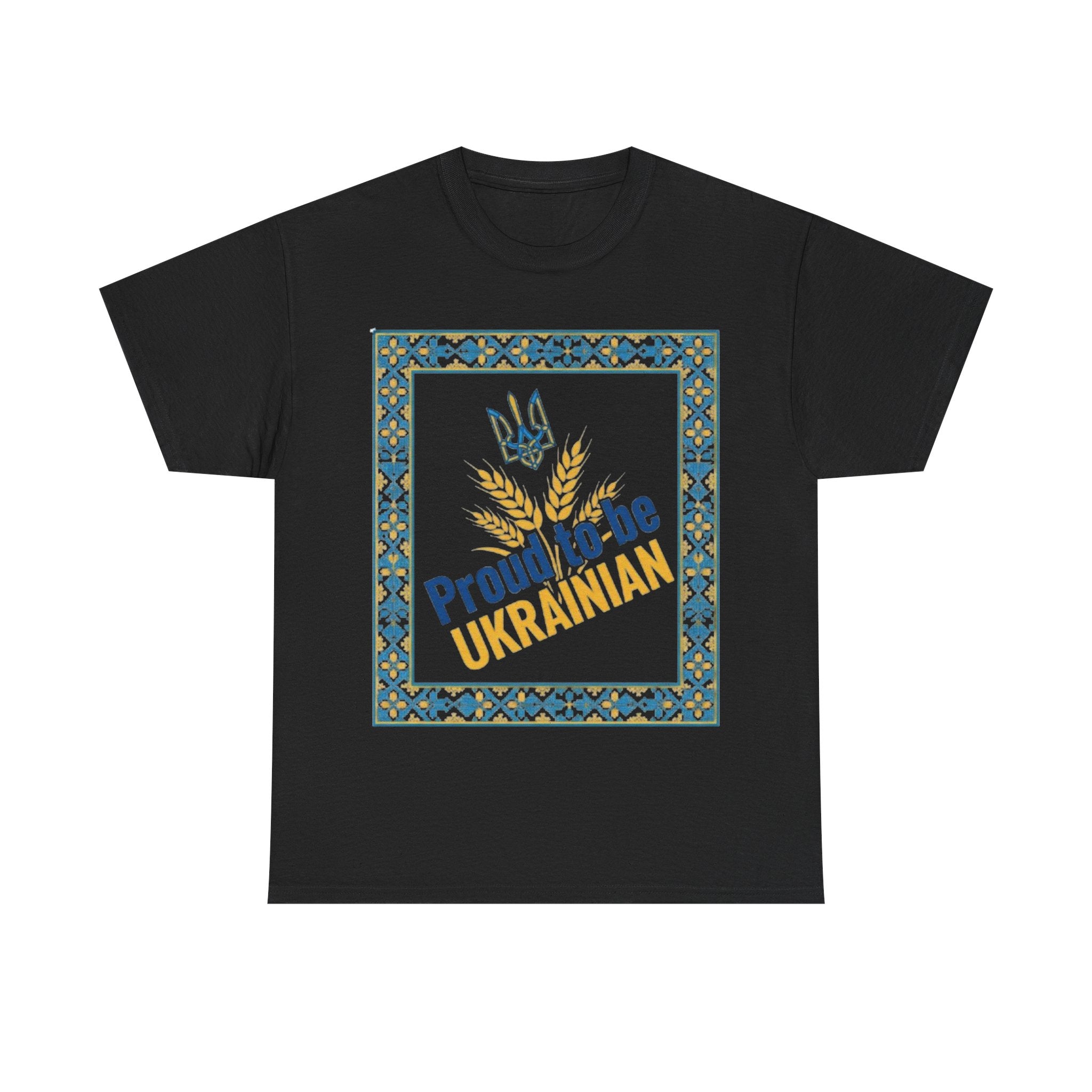 Proud to Be Ukrainian T-Shirt — Ukrainian Pride Tee with Tryzub & Wheat Design