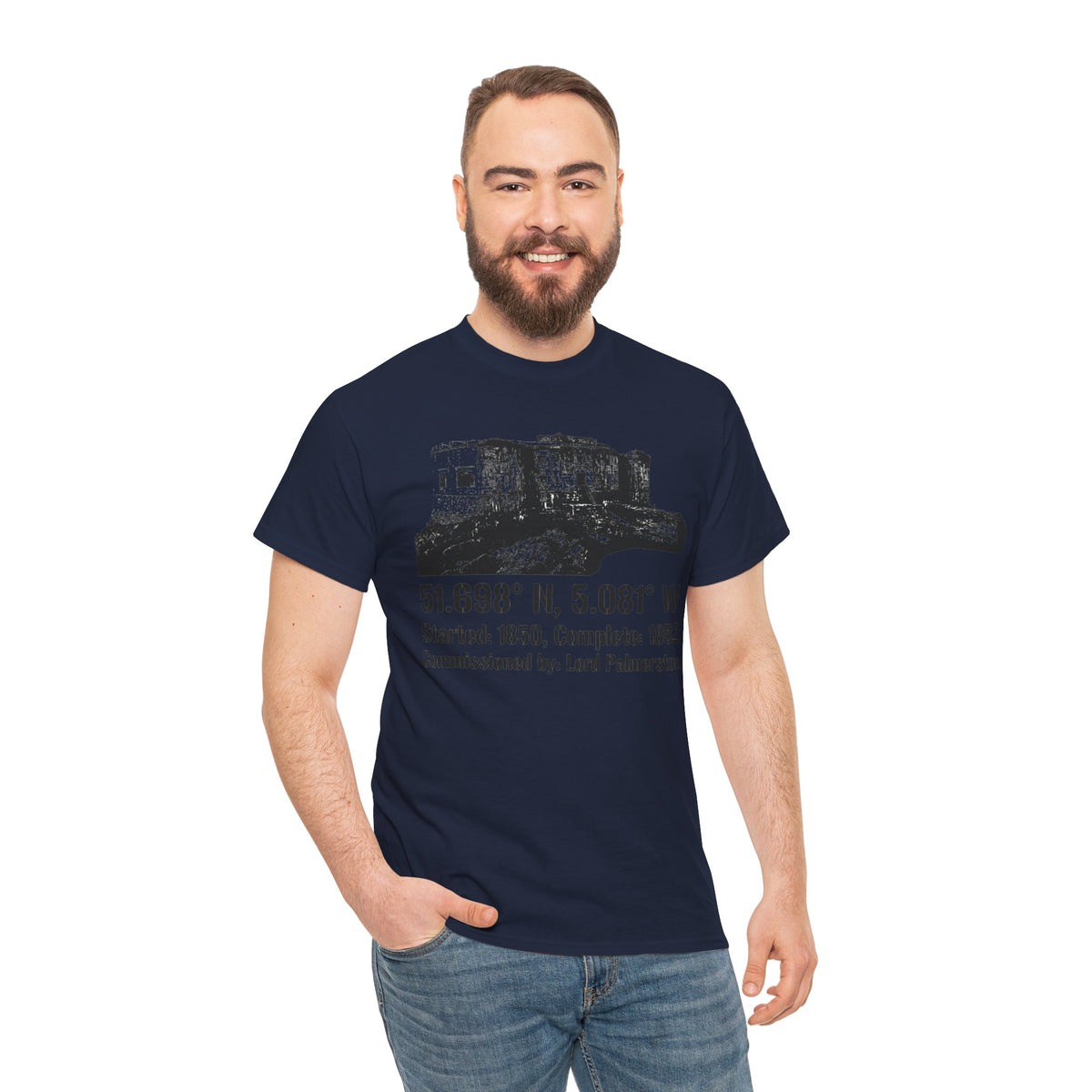 Stack Rock Fort Wales T-Shirt — Coastal Fort Illustration Tee — product image 13
