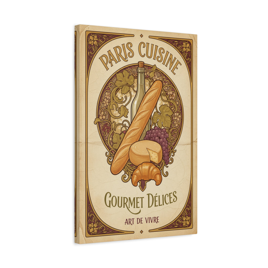 Paris Cuisine Matte Canvas Print - 'Gourmet Délices' Vintage French Kitchen Wall Art
