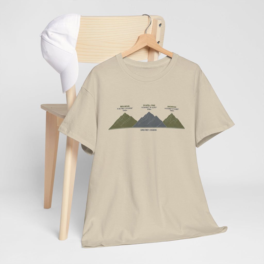 Three Peaks Challenge Graphic T-Shirt — Retro UK Mountain Hiking Tee