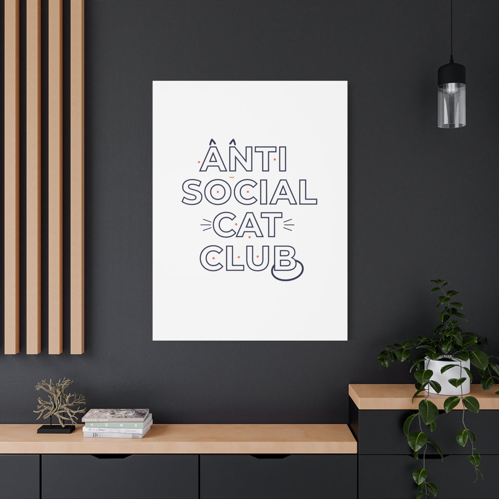 Anti Social Cat Club Canvas | Outline-Only Typography, Hollow Letter Art