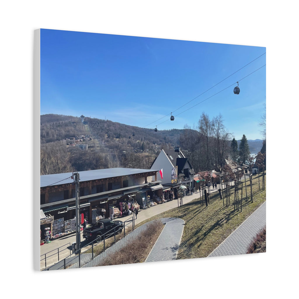 Resort Gondola Matte Canvas Wall Art — Mountain Village Landscape Print