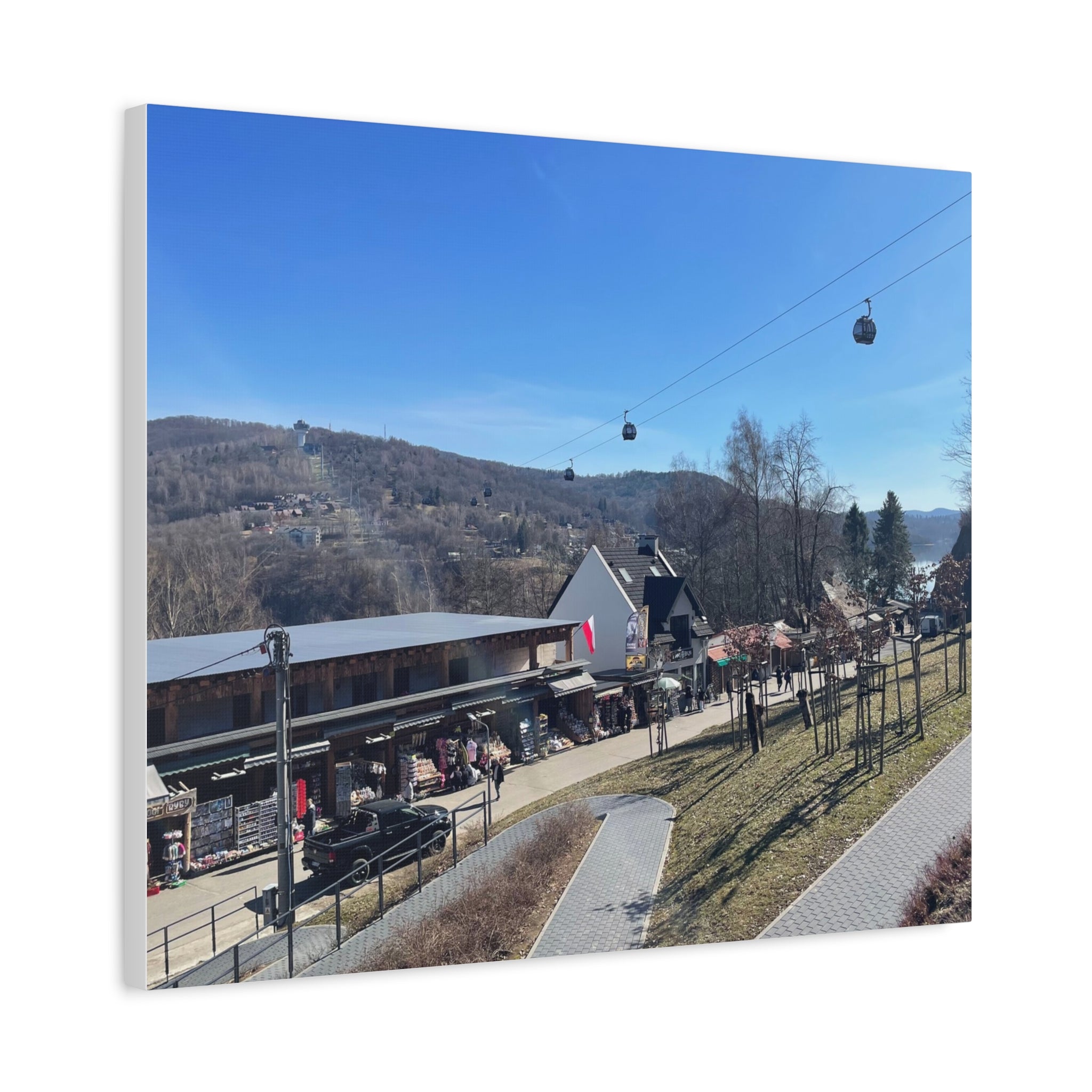 Resort Gondola Matte Canvas Wall Art — Mountain Village Landscape Print