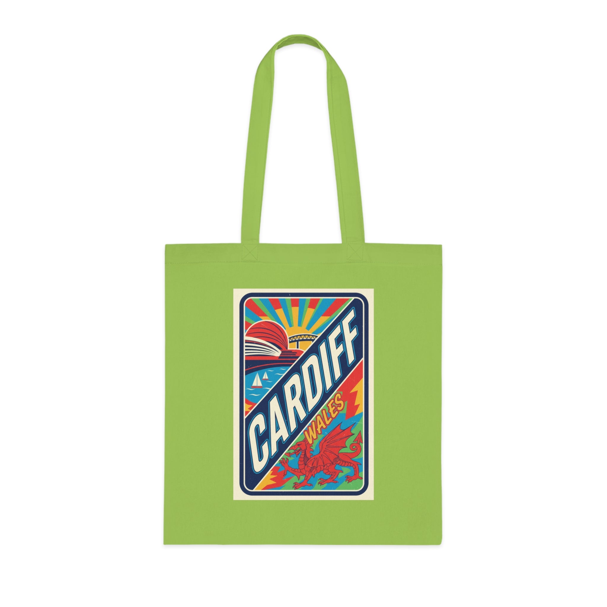 Cardiff Wales Retro Sunrise Cotton Tote