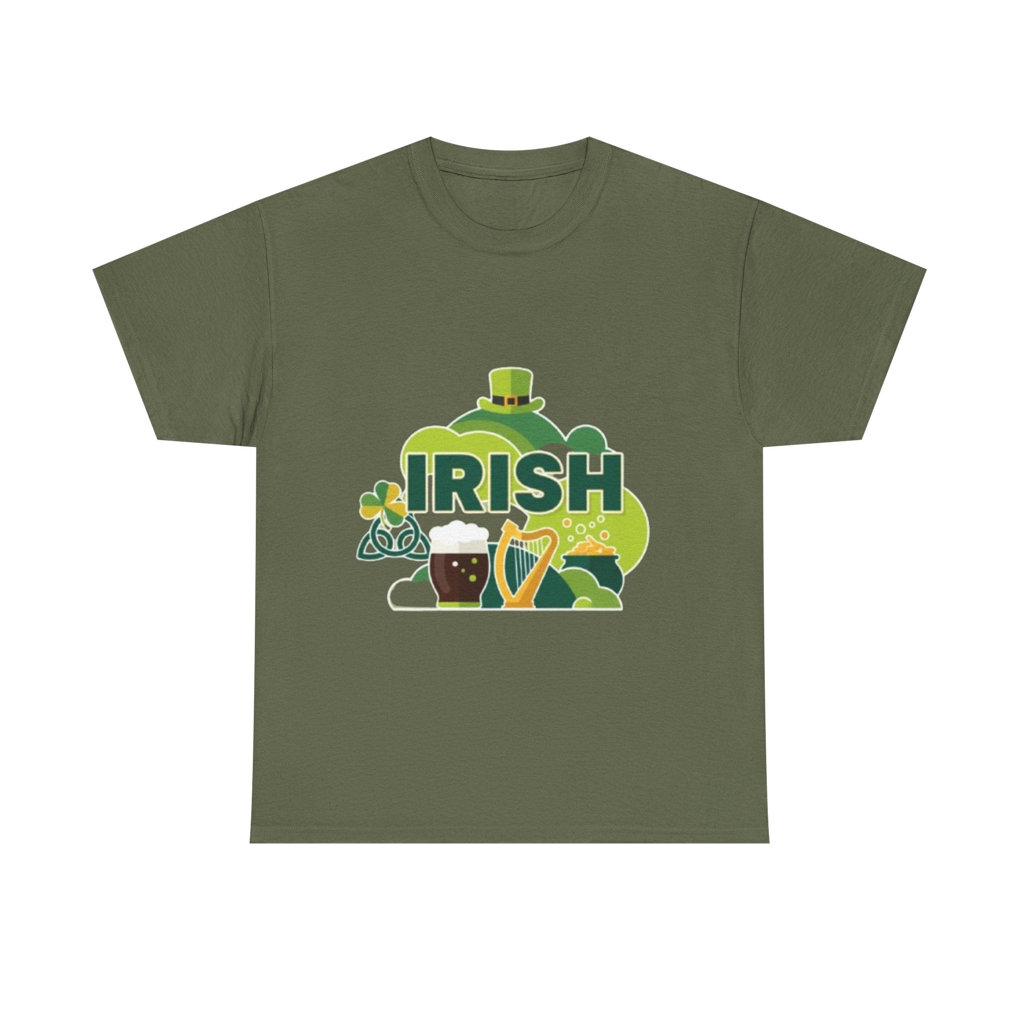 Irish St. Patrick's Day T-Shirt — Shamrock, Harp & Leprechaun Hat Design