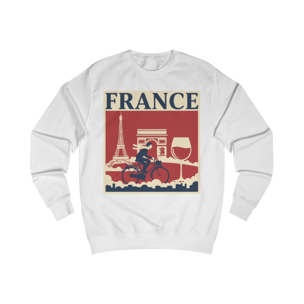 France Vintage Travel Sweatshirt — Eiffel Tower, Arc de Triomphe & Bicyclist Graphic