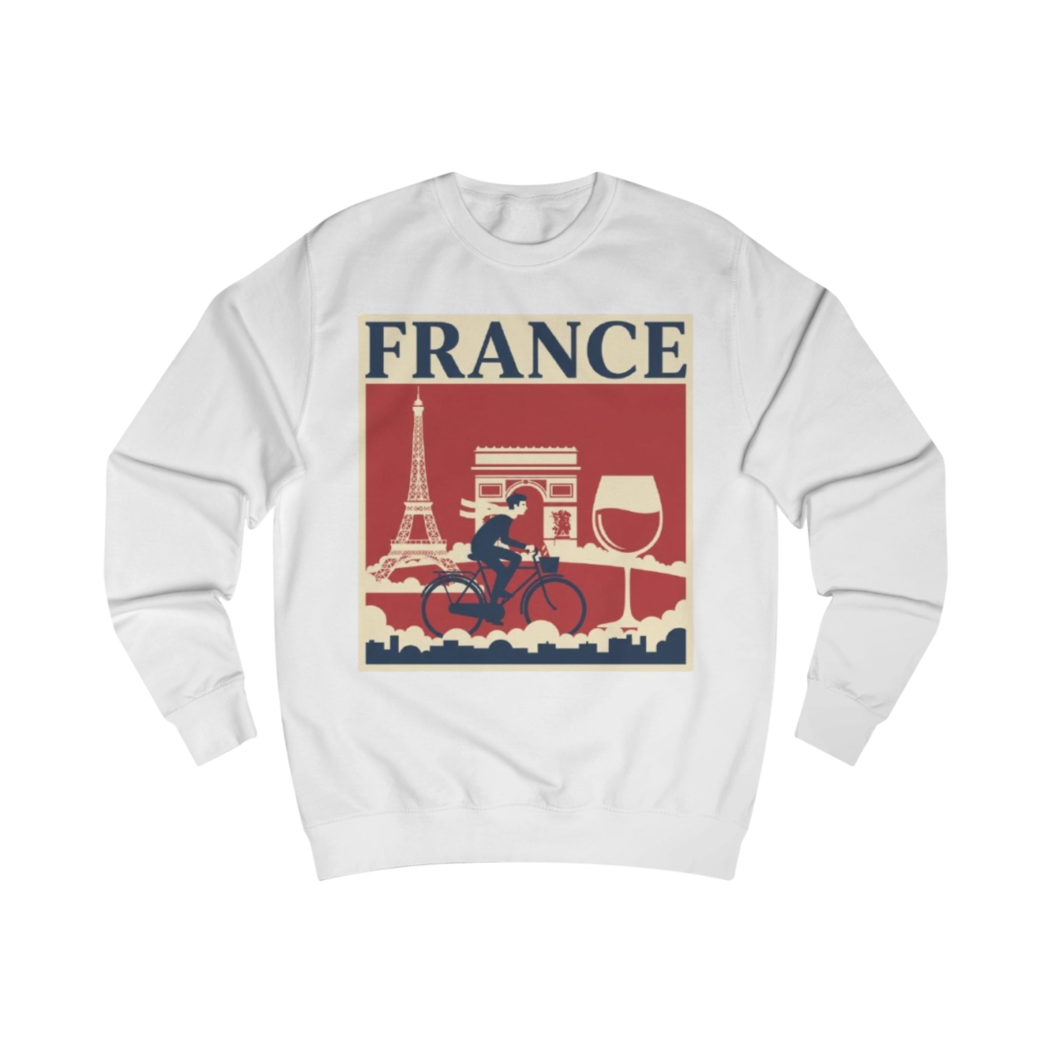 France Vintage Travel Sweatshirt — Eiffel Tower, Arc de Triomphe & Bicyclist Graphic