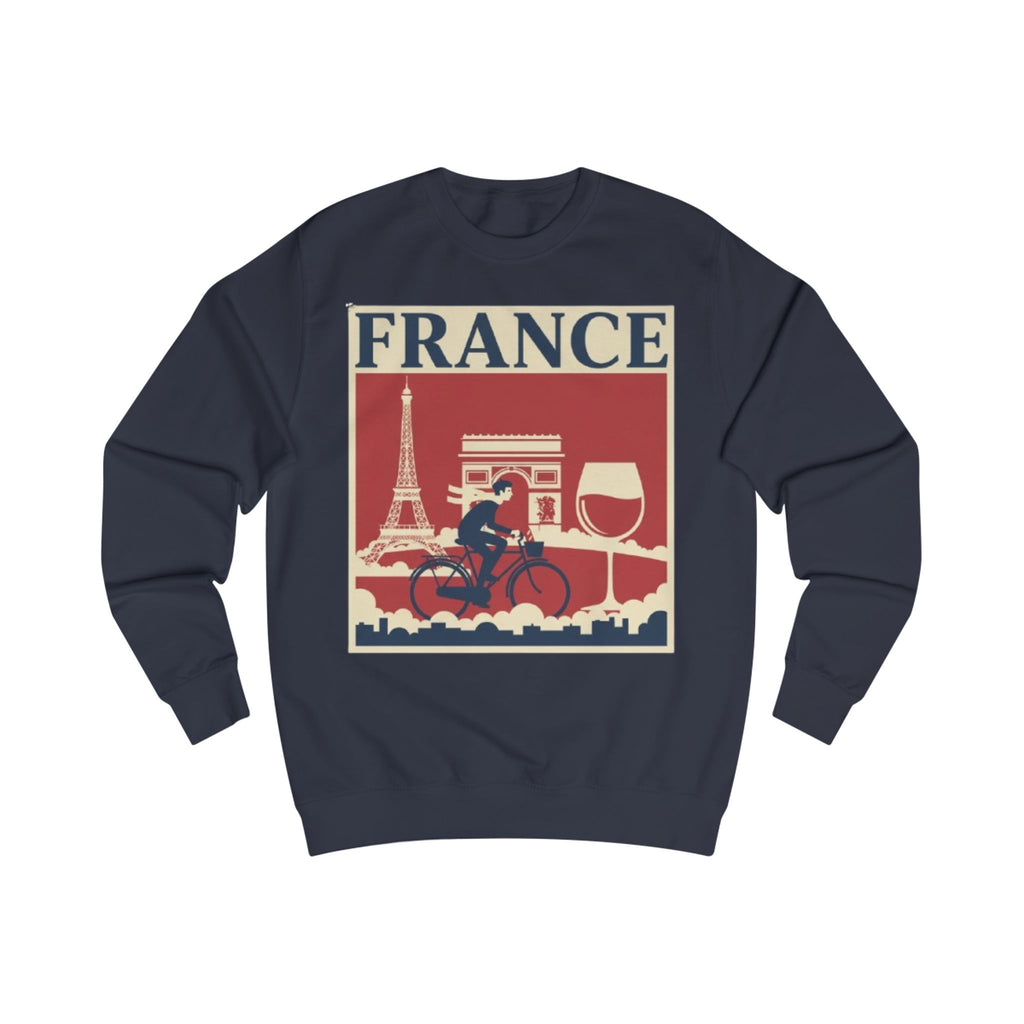 France Vintage Travel Sweatshirt — Eiffel Tower, Arc de Triomphe & Bicyclist Graphic