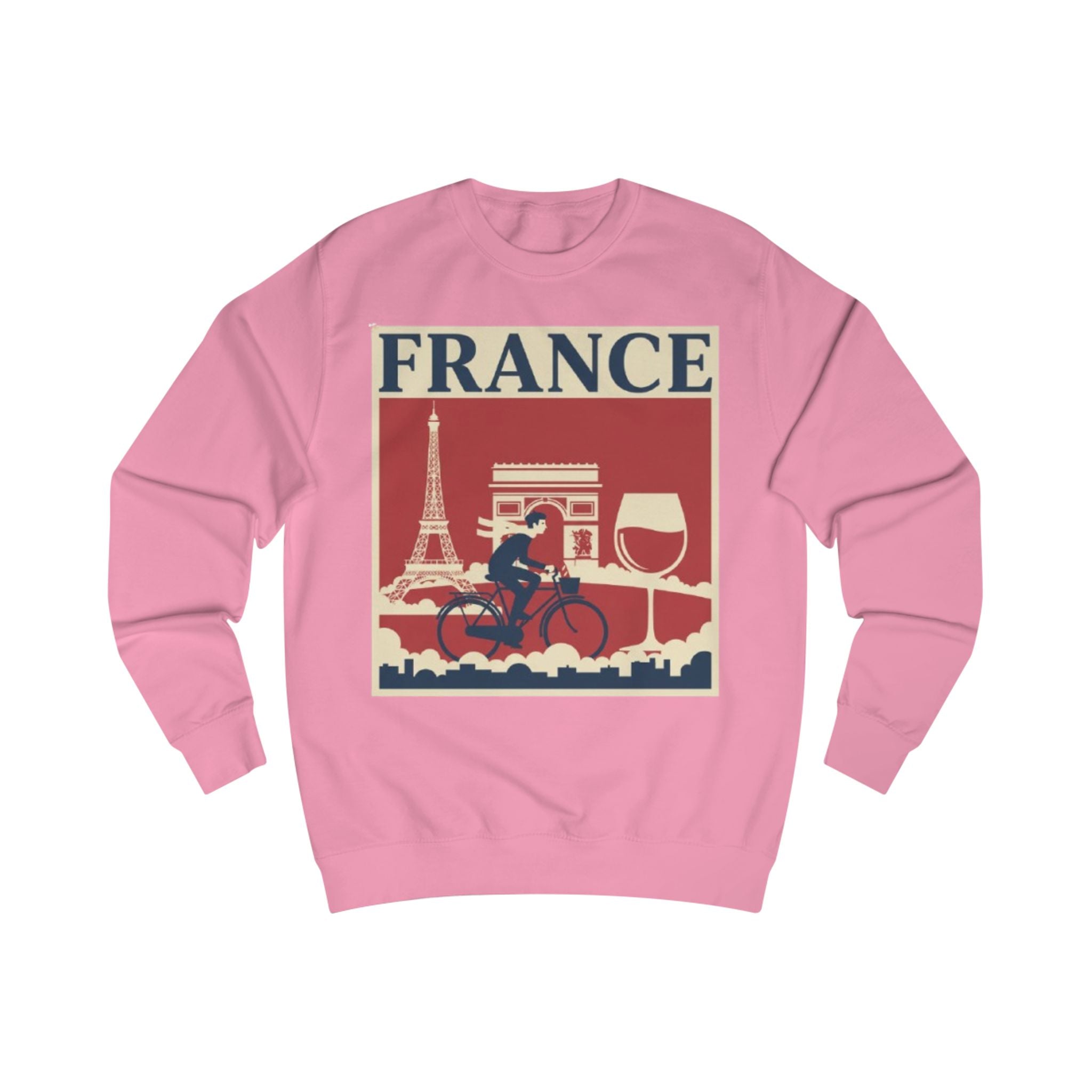 France Vintage Travel Sweatshirt — Eiffel Tower, Arc de Triomphe & Bicyclist Graphic