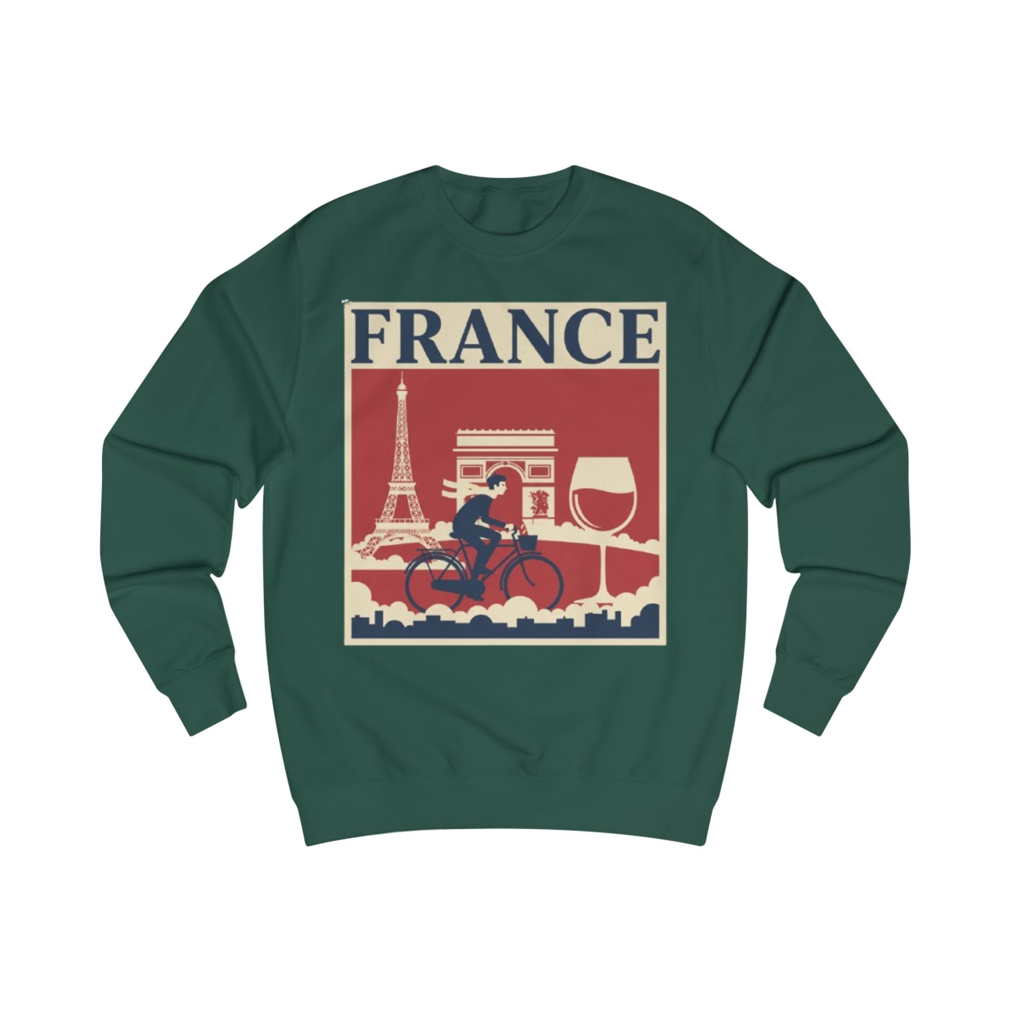 France Vintage Travel Sweatshirt — Eiffel Tower, Arc de Triomphe & Bicyclist Graphic