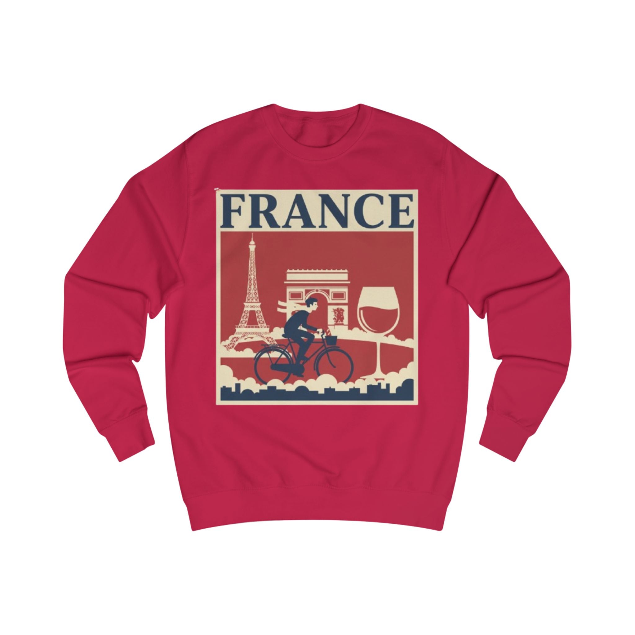 France Vintage Travel Sweatshirt — Eiffel Tower, Arc de Triomphe & Bicyclist Graphic