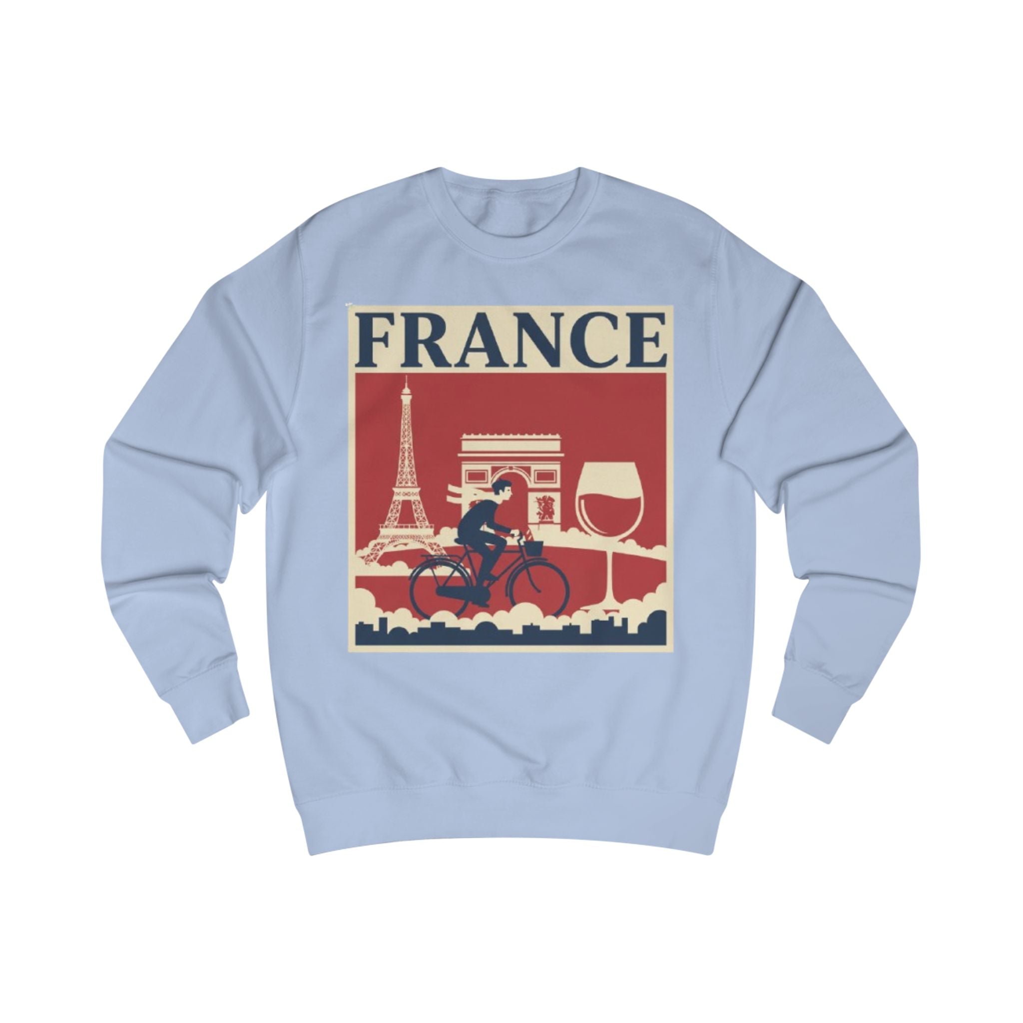 France Vintage Travel Sweatshirt — Eiffel Tower, Arc de Triomphe & Bicyclist Graphic