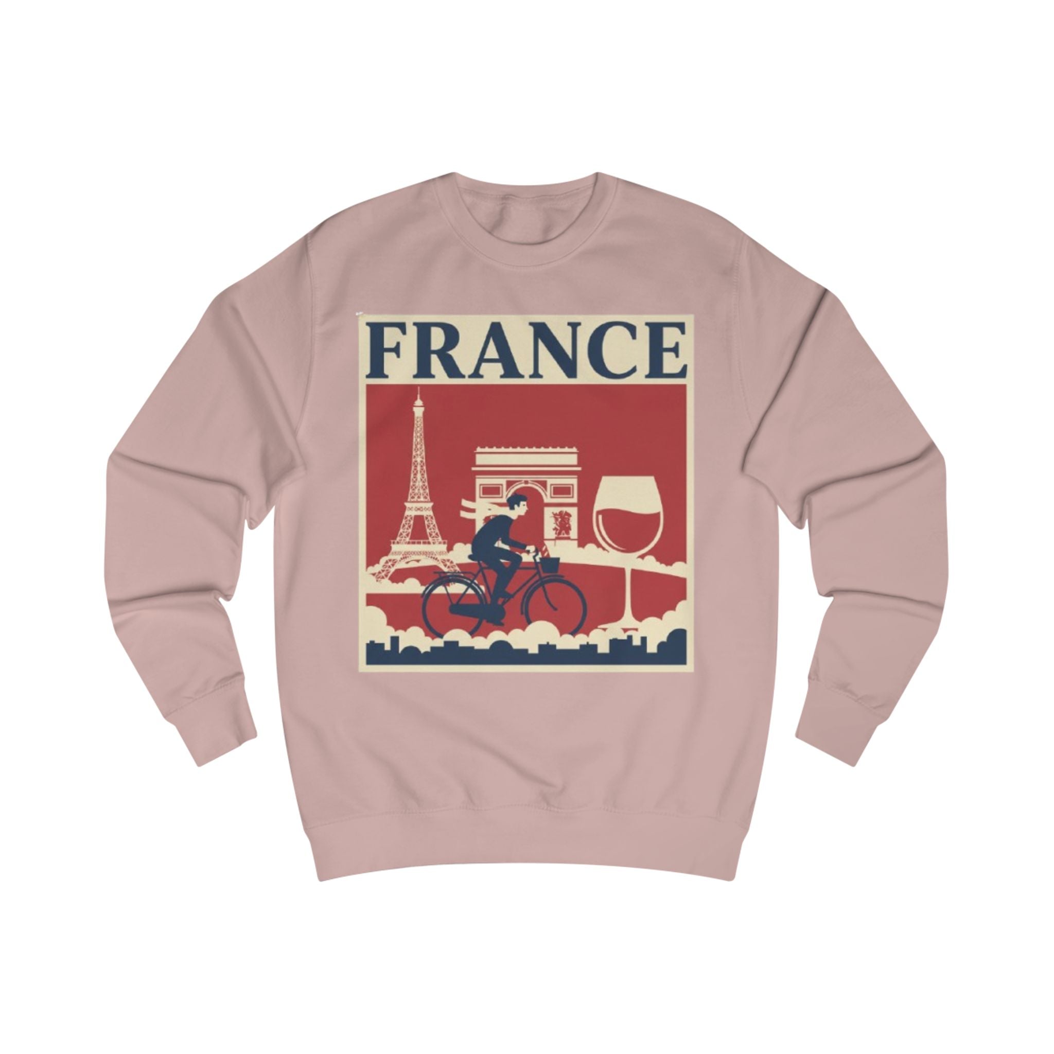 France Vintage Travel Sweatshirt — Eiffel Tower, Arc de Triomphe & Bicyclist Graphic