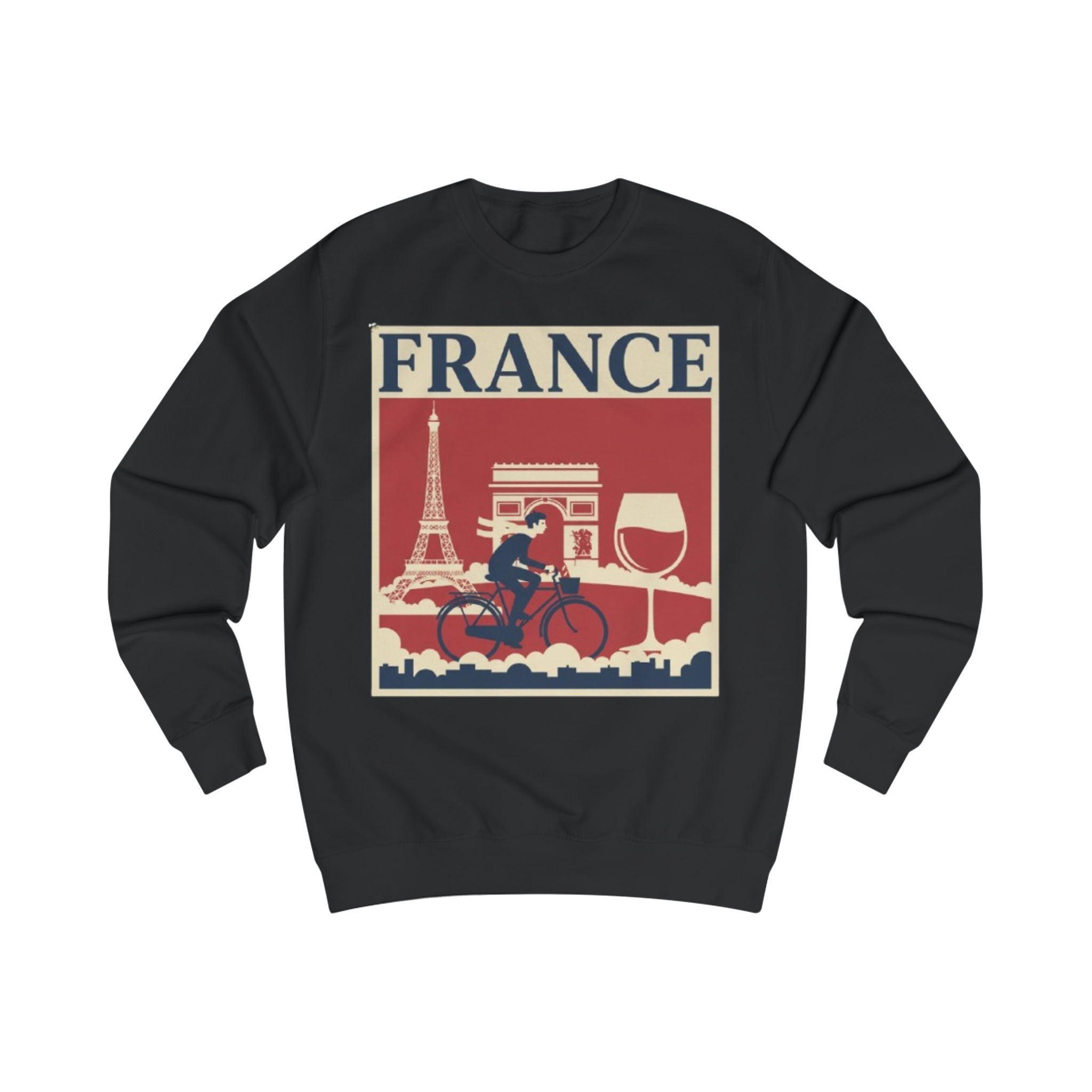 France Vintage Travel Sweatshirt — Eiffel Tower, Arc de Triomphe & Bicyclist Graphic