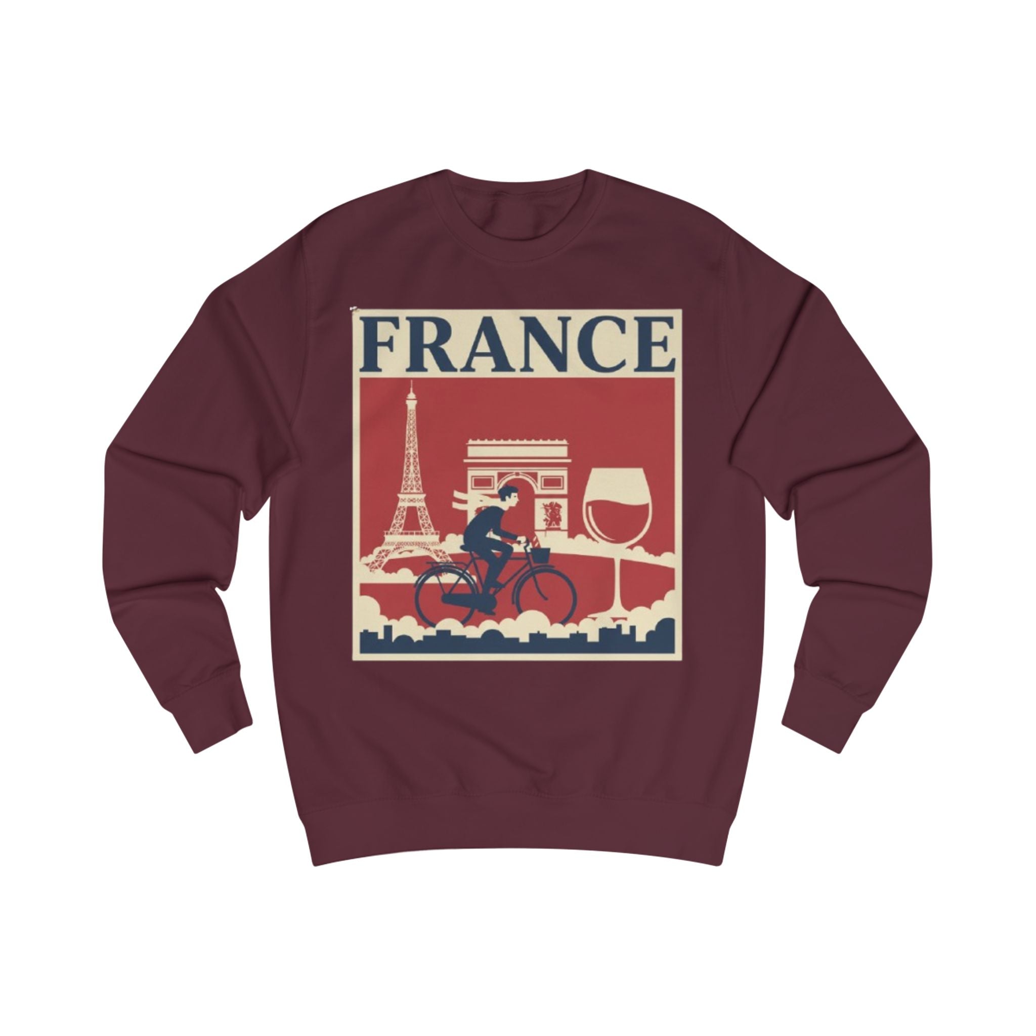 France Vintage Travel Sweatshirt — Eiffel Tower, Arc de Triomphe & Bicyclist Graphic