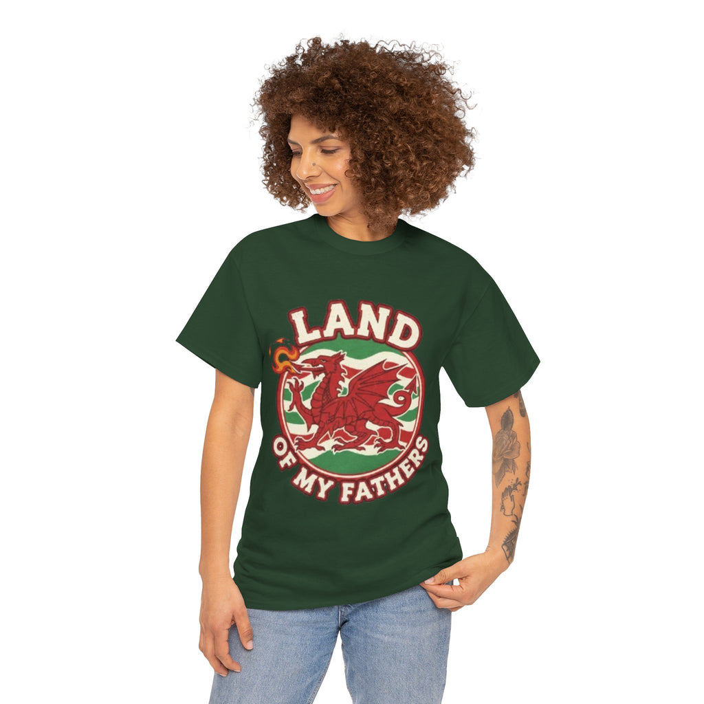 Land of My Fathers T‑Shirt — Welsh Dragon Vintage Crest Tee