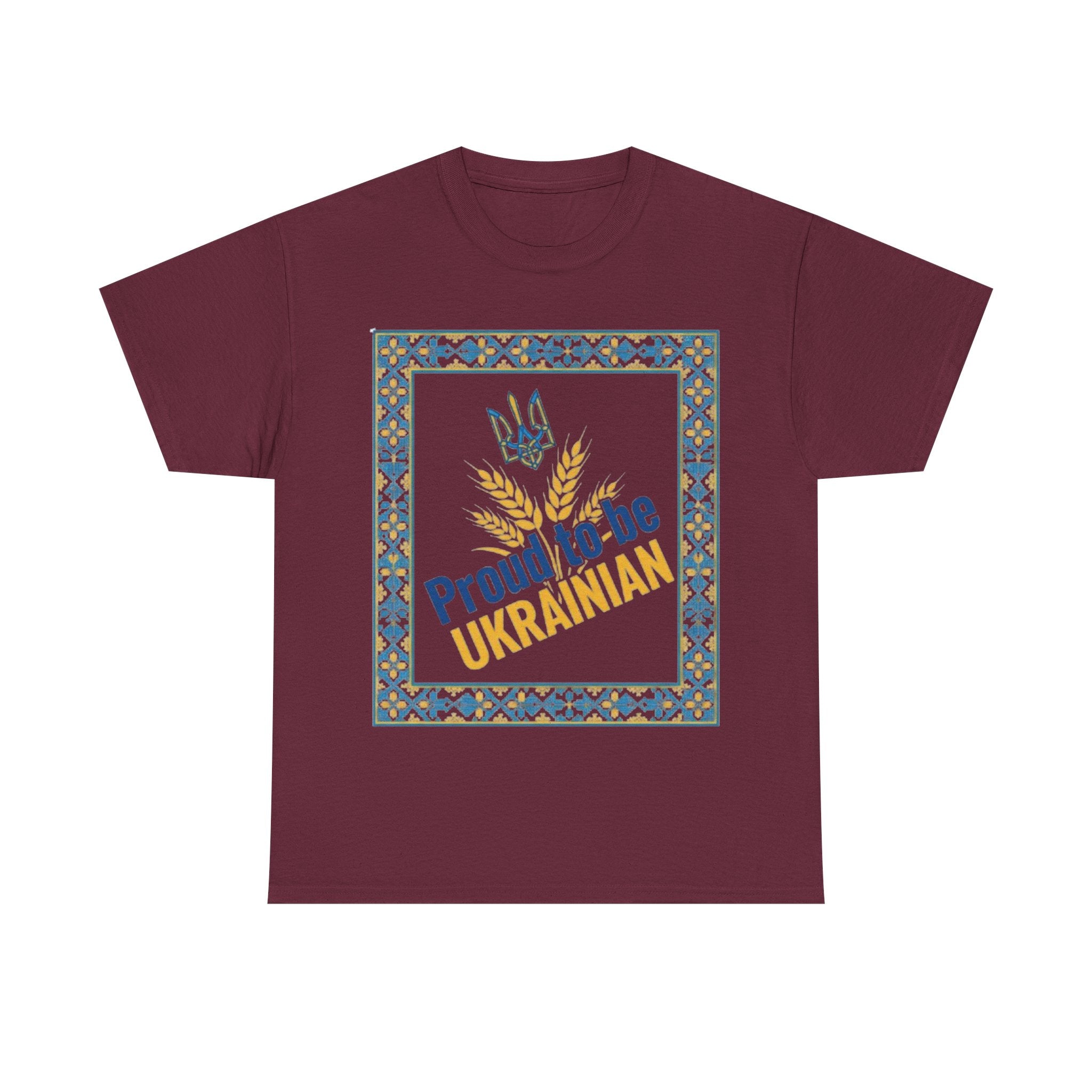 Proud to Be Ukrainian T-Shirt — Ukrainian Pride Tee with Tryzub & Wheat Design