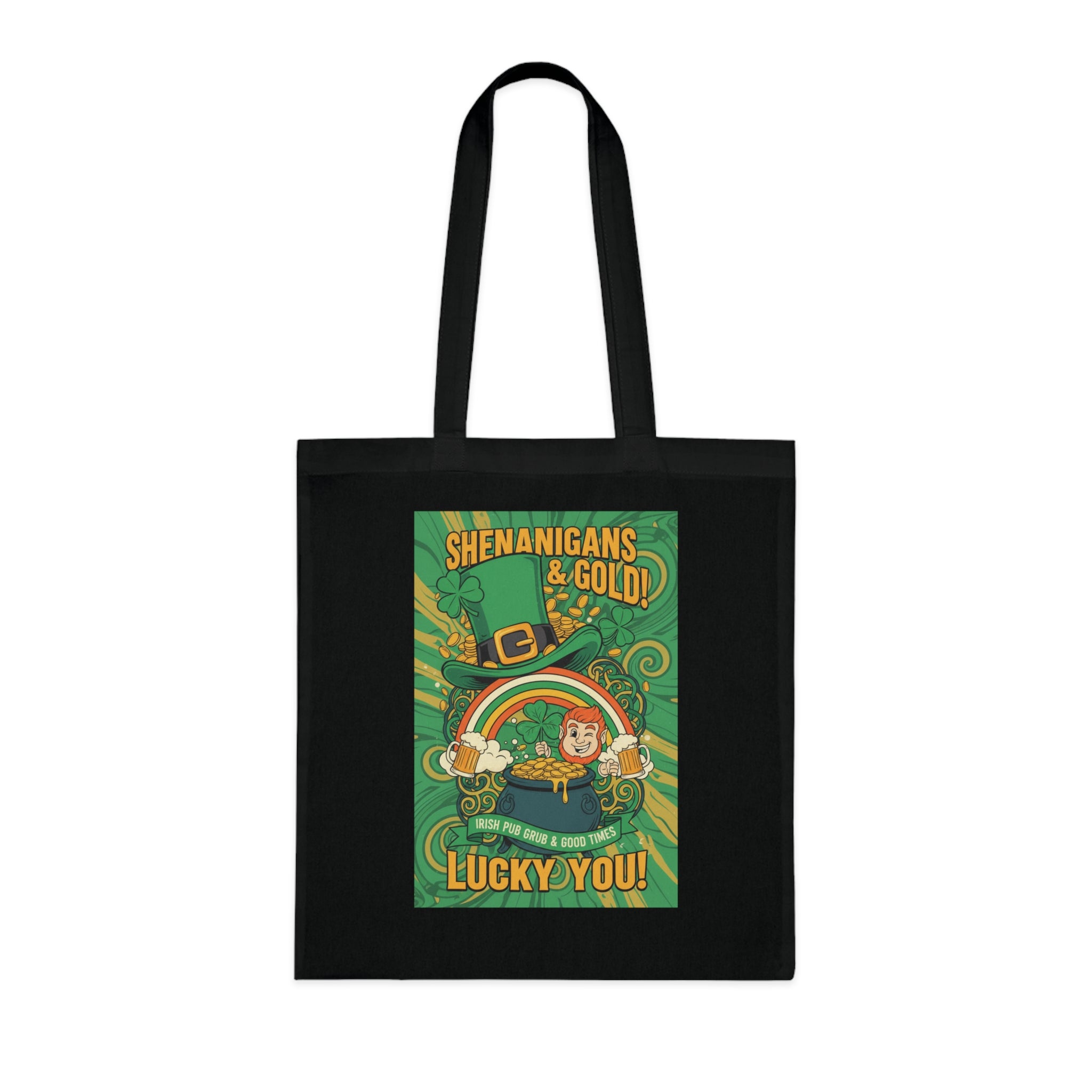 St. Patrick’s Day Tote Bag — “Shenanigans & Gold! Lucky You!” Cotton Grocery Tote
