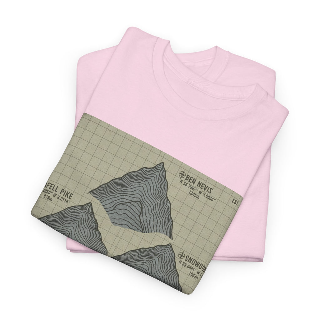 Three Peaks Challenge Graphic T-Shirt — Retro UK Mountain Summit Tee