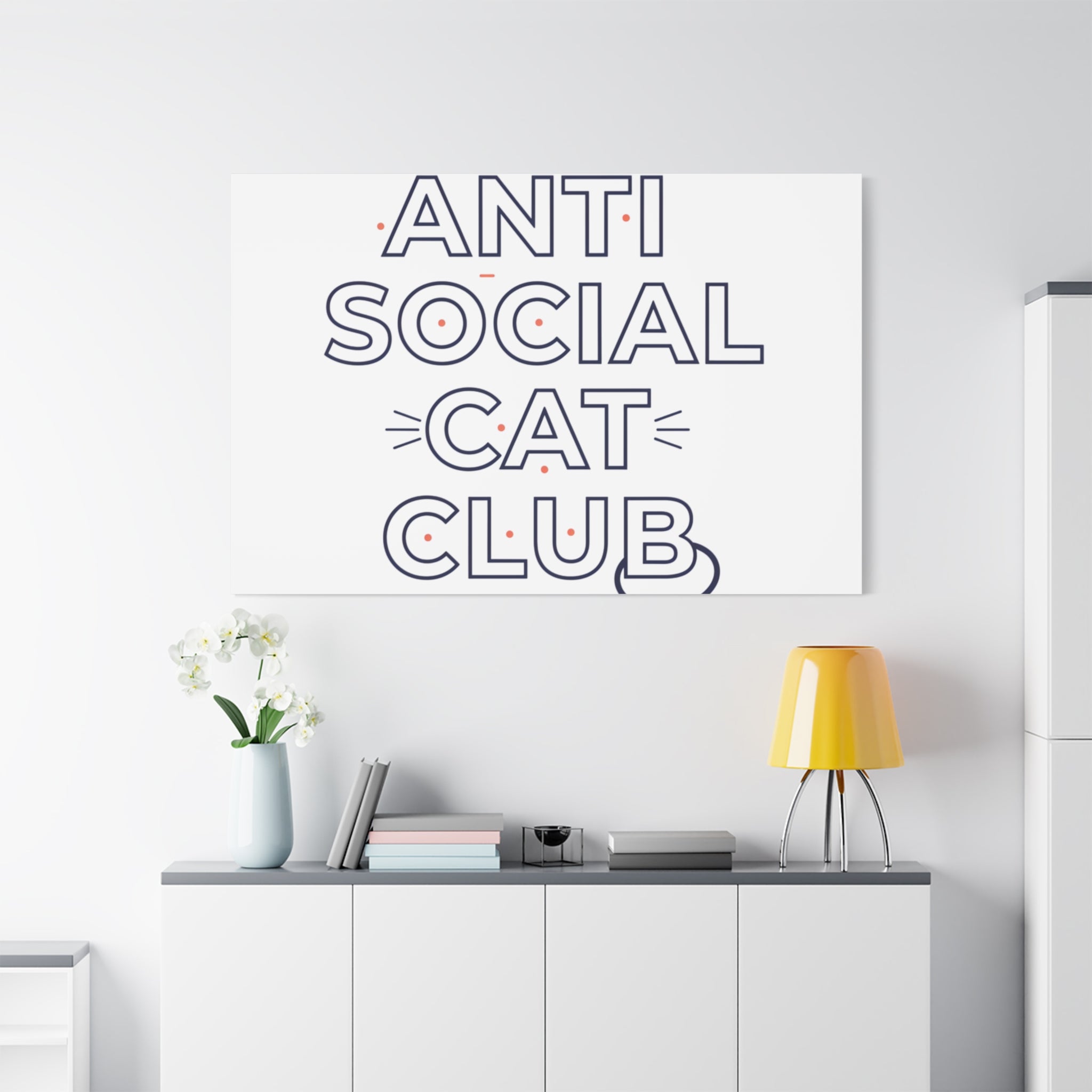 Anti Social Cat Club Canvas | Outline-Only Typography, Hollow Letter Art