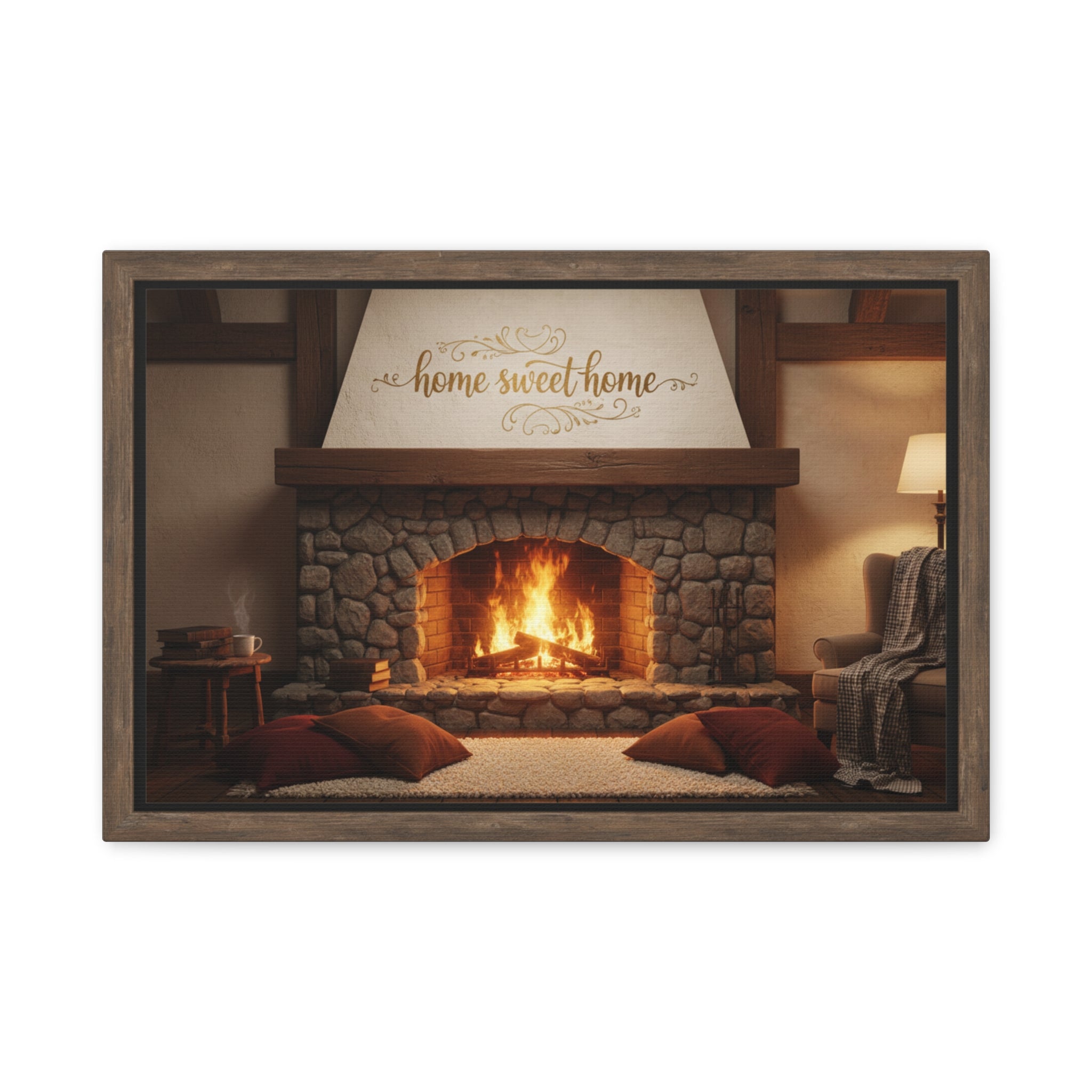 Home Sweet Home Fireplace Matte Canvas Wall Art