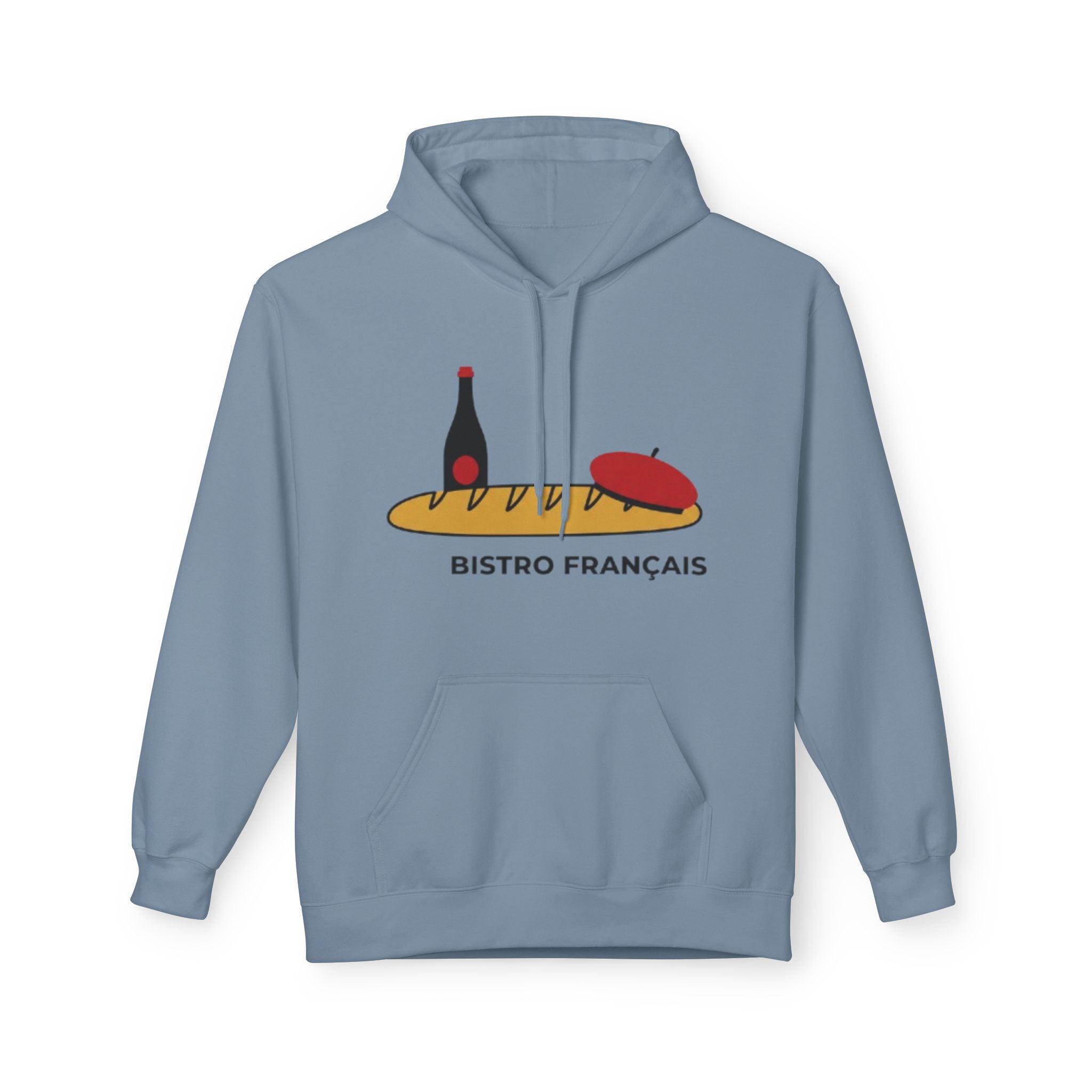 Bistro Français Hoodie — French Bistro Bread, Wine & Beret Graphic