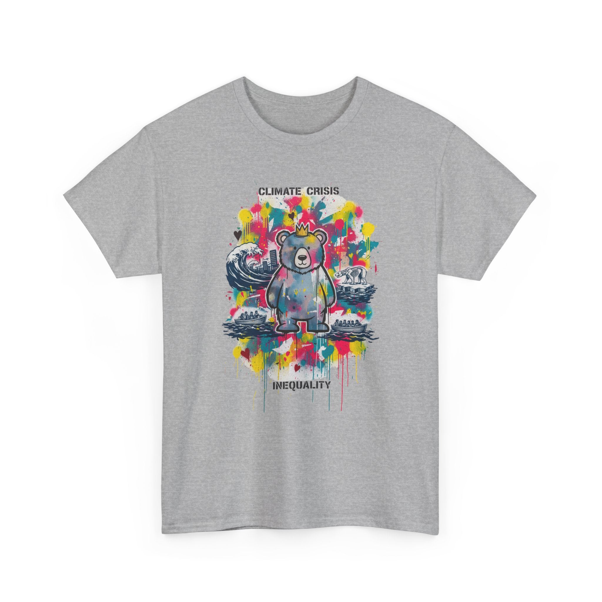 Graffiti Bear Tee — Colourful 'Climate Crisis' & 'Inequality' Graphic T-Shirt
