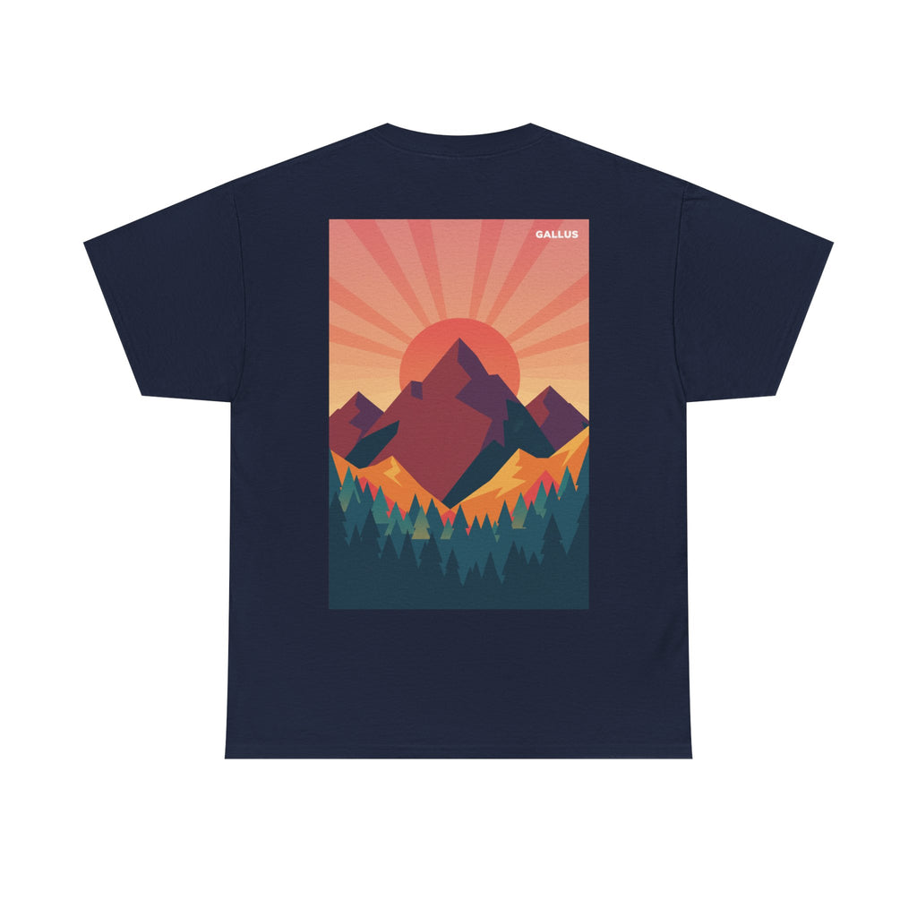 Mountain Sunset Graphic Tee — Vintage Nature Poster Back Print