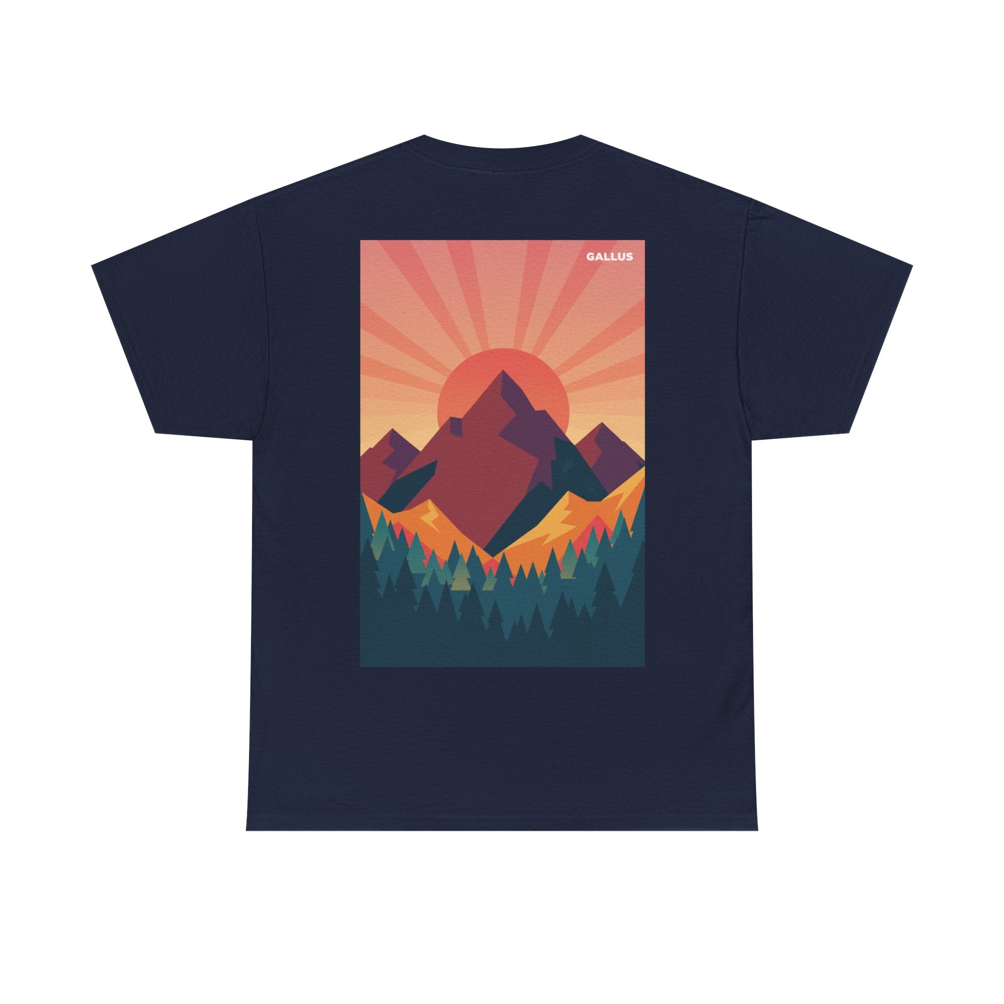 Mountain Sunset Graphic Tee — Vintage Nature Poster Back Print