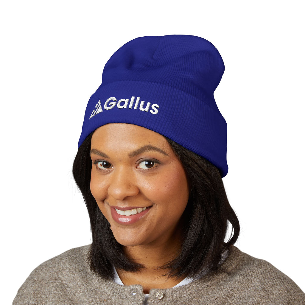 Embroidered "GALLUS" Classic Cuffed Beanie — Red Knit Winter Hat