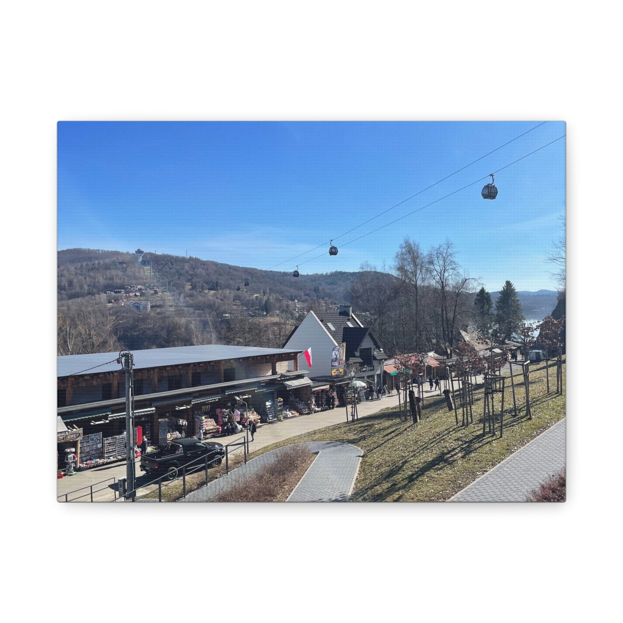 Resort Gondola Matte Canvas Wall Art — Mountain Village Landscape Print