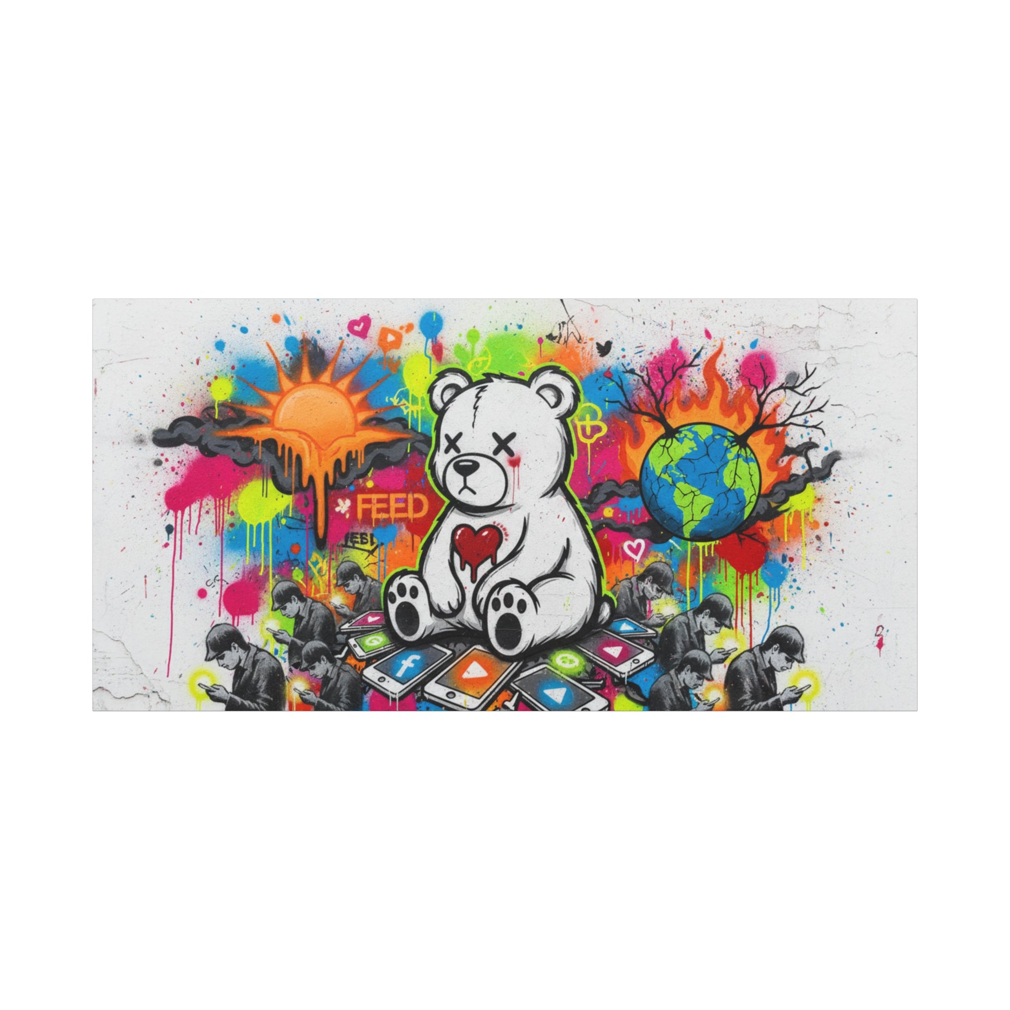 Graffiti Teddy Bear Matte Canvas Wall Art — Colourful Urban Pop Street Art Print