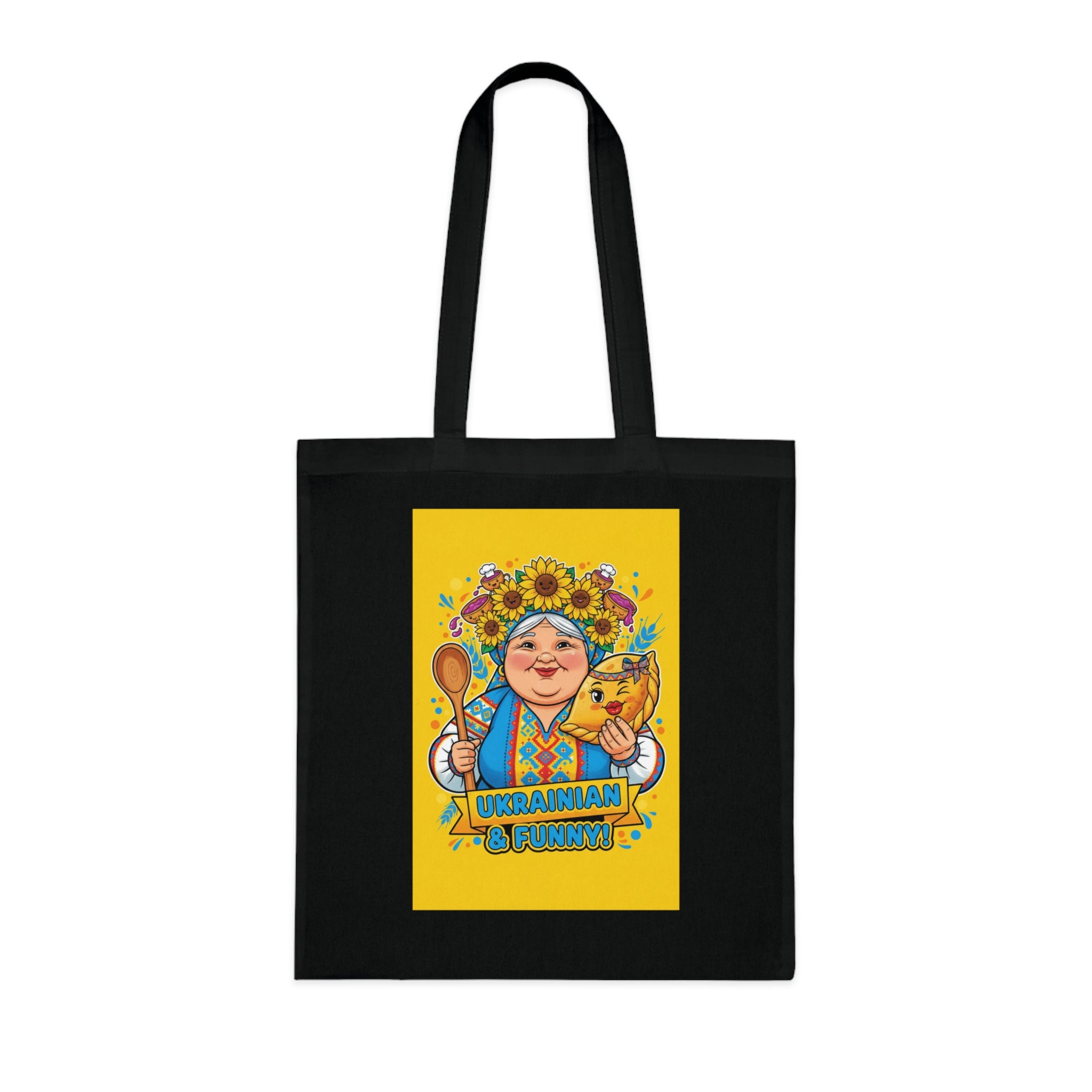 Ukrainian Grandma Illustration Cotton Tote — Folk Art Market Bag