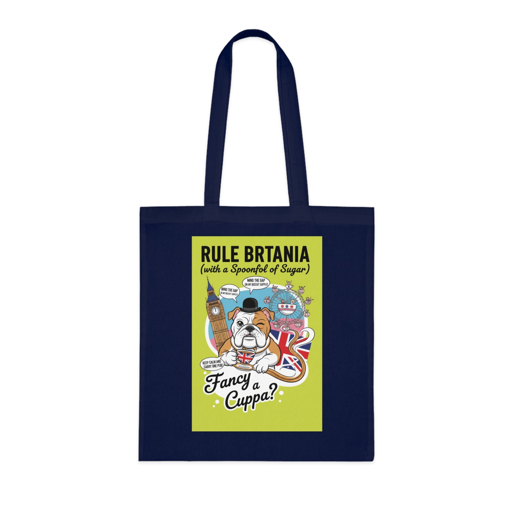British Bulldog Tote Bag – "Fancy a Cuppa?" Cotton Grocery & Market Bag