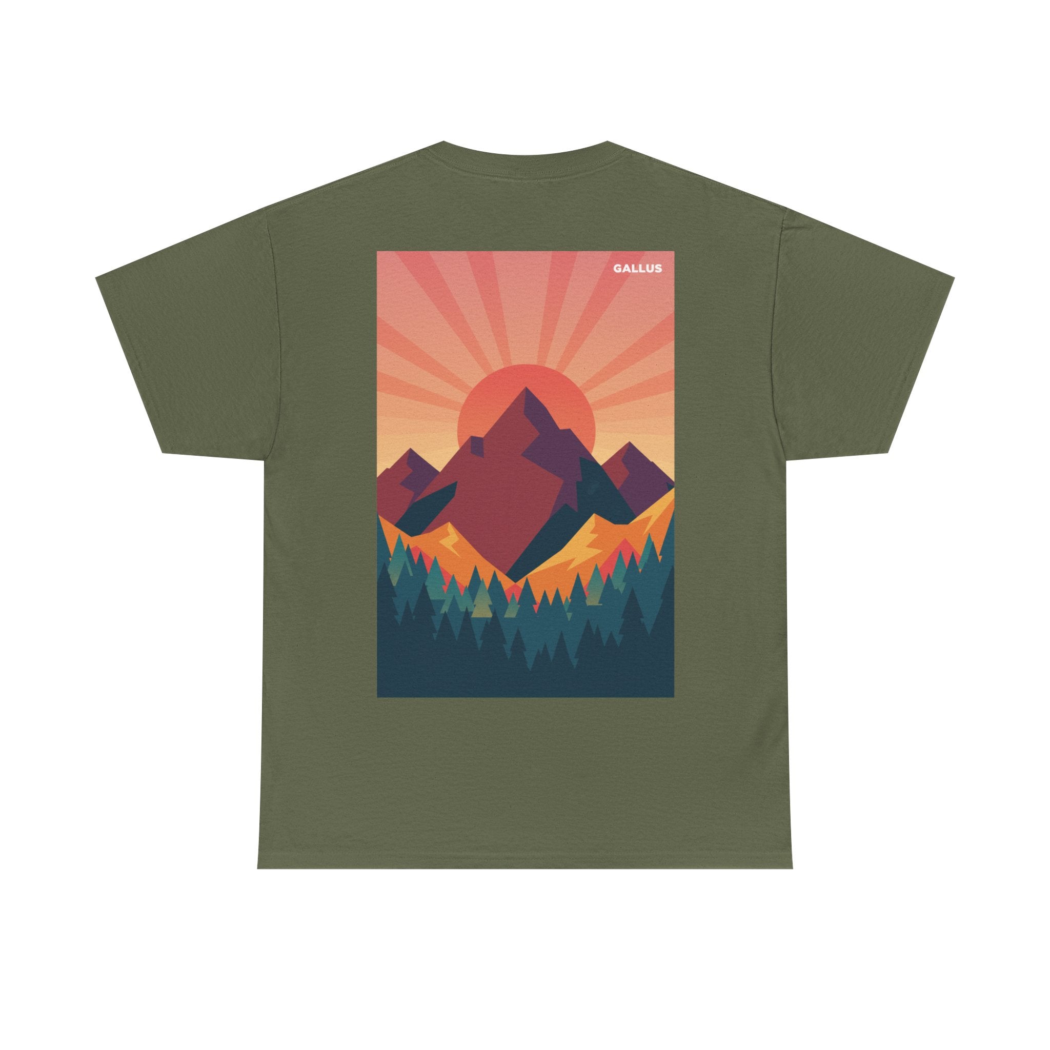 Mountain Sunset Graphic Tee — Vintage Nature Poster Back Print