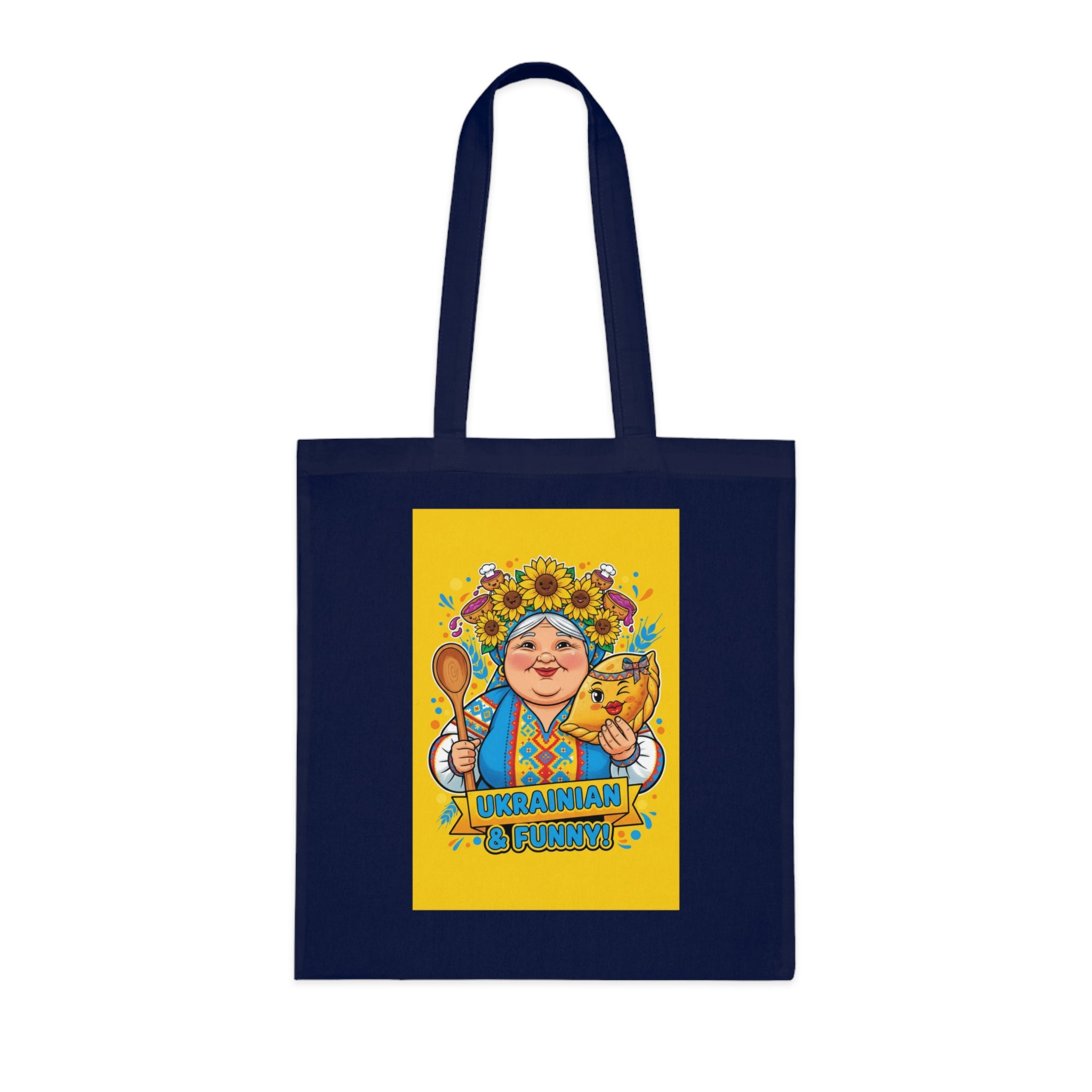 Ukrainian Grandma Illustration Cotton Tote — Folk Art Market Bag