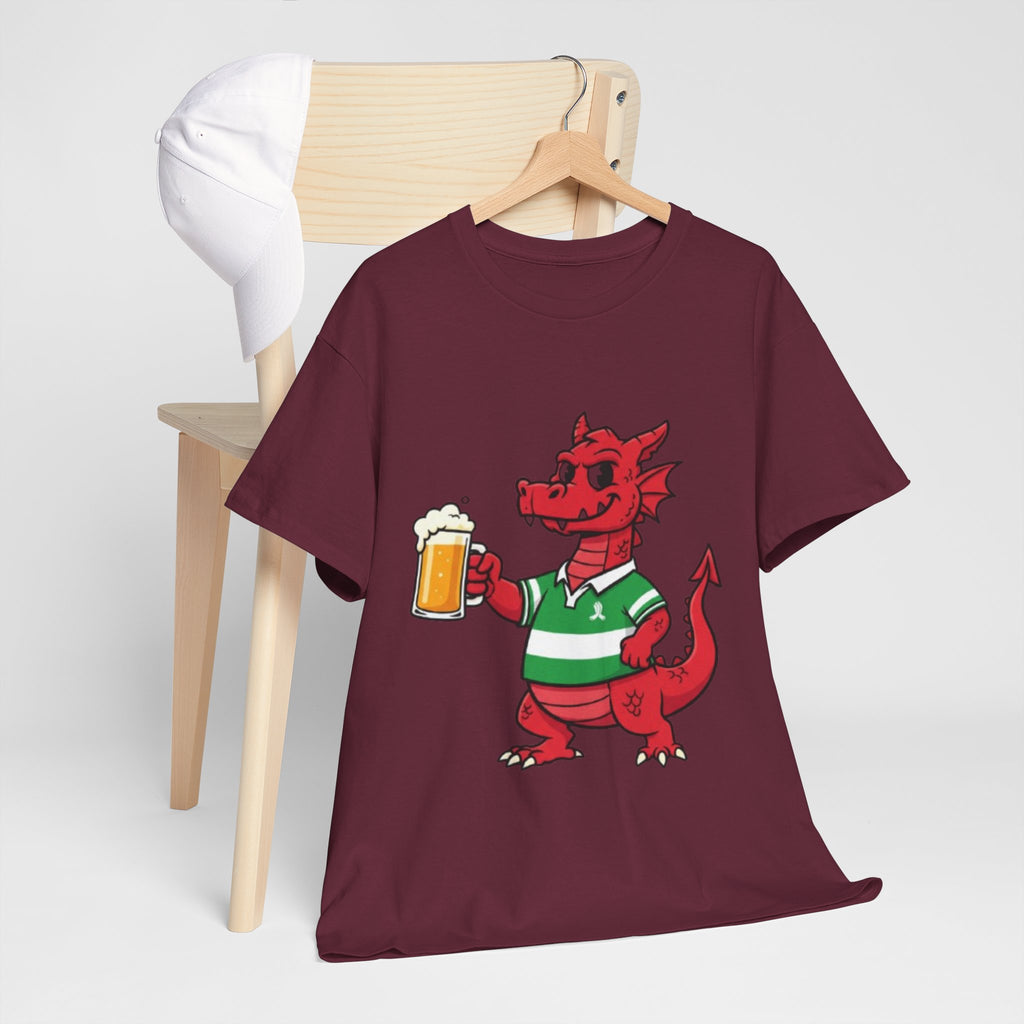 Dragon Cheers T‑Shirt — Cute Red Dragon Holding Beer Graphic Tee