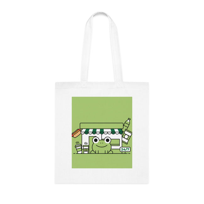 Frog Market Tote Bag — Cute Green Cotton Grocery Shopper