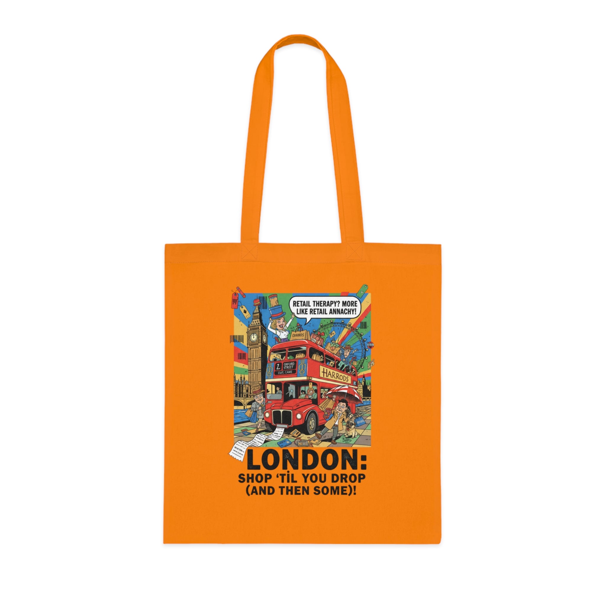 London Vintage Travel Tote Bag — "Shop 'Til You Drop (And Then Some)!" Cotton Shopper